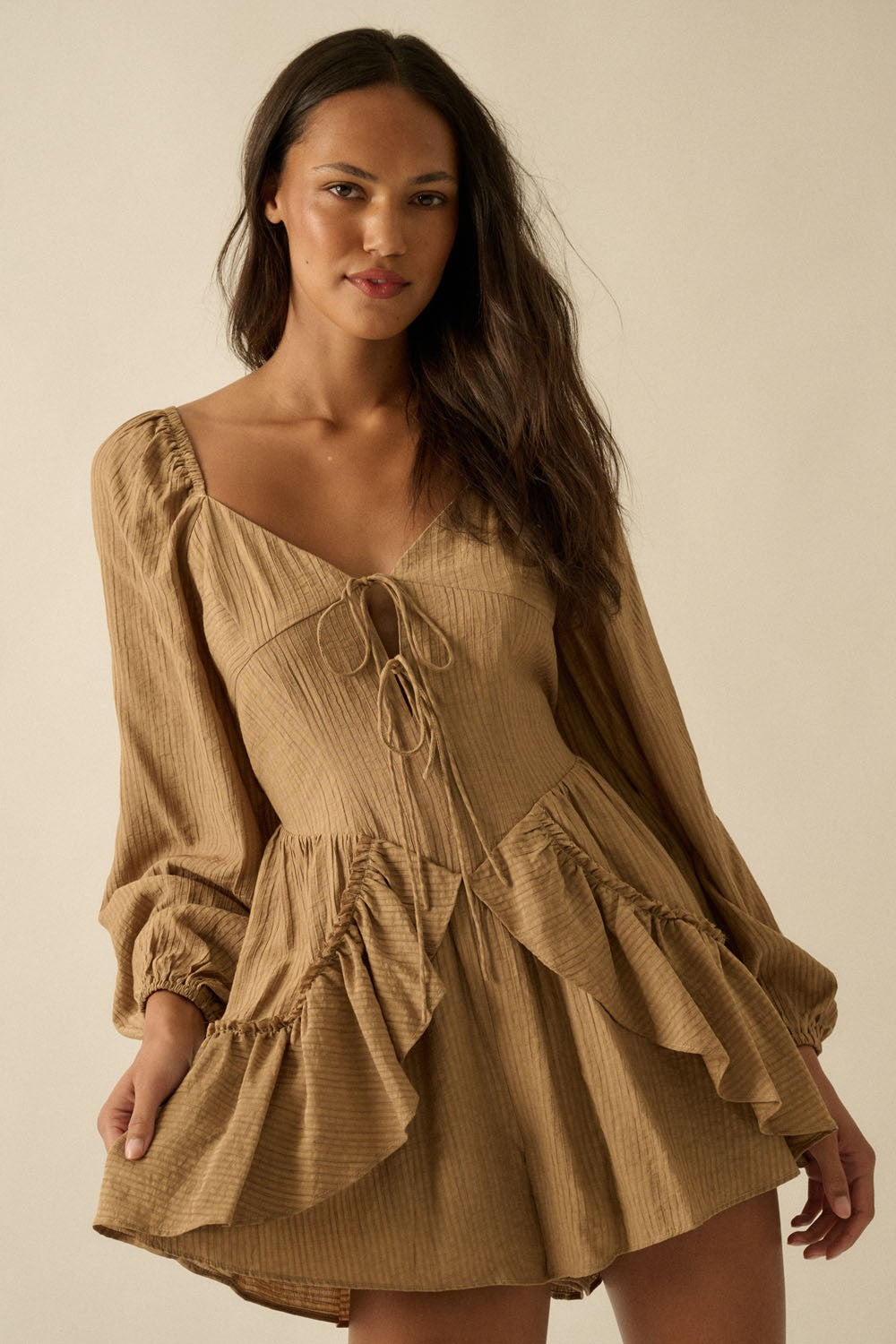 Ruffle Tie Front Flowy Romper