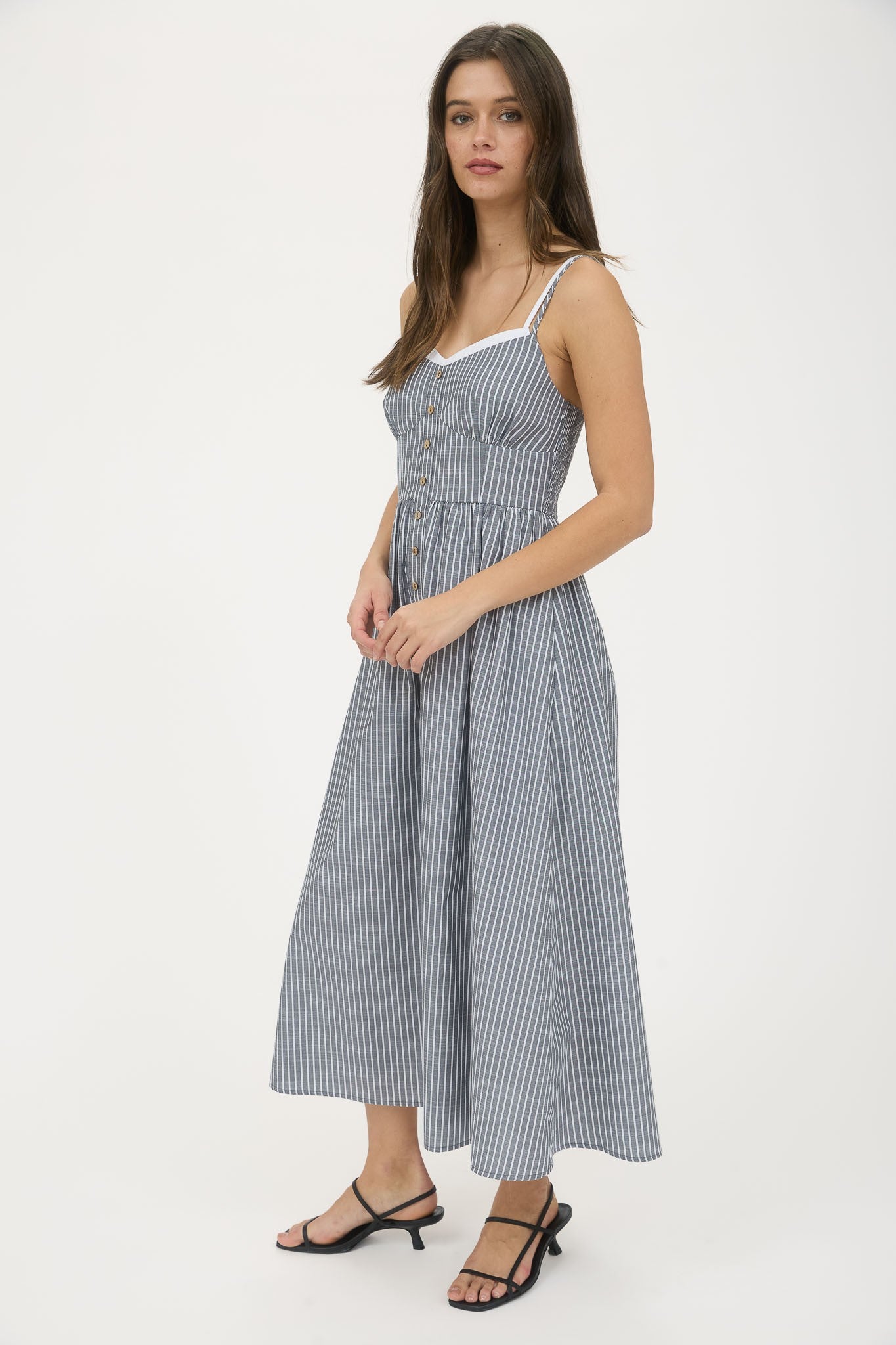 Stripe Charcoal Midi Dress