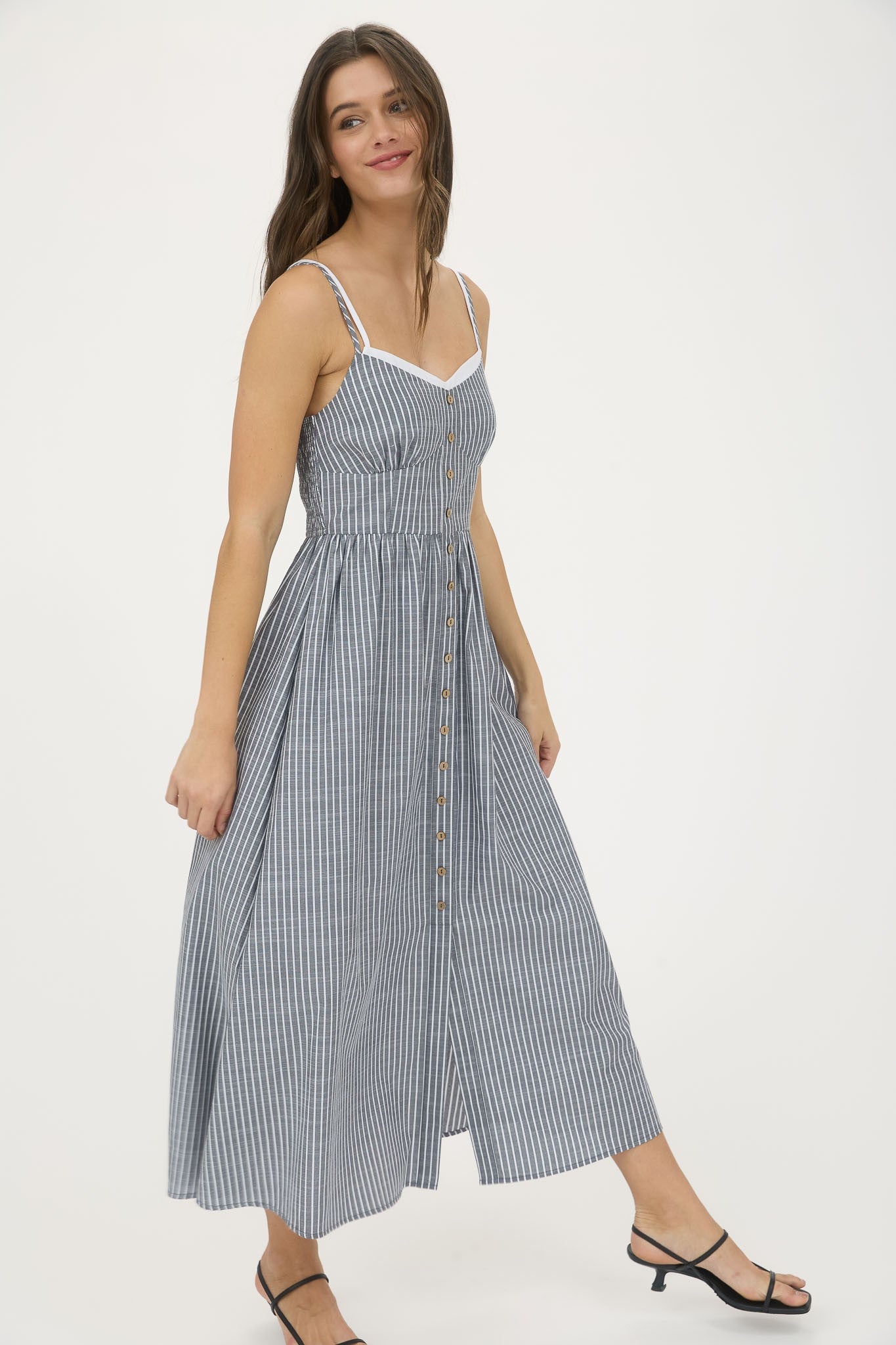 Stripe Charcoal Midi Dress