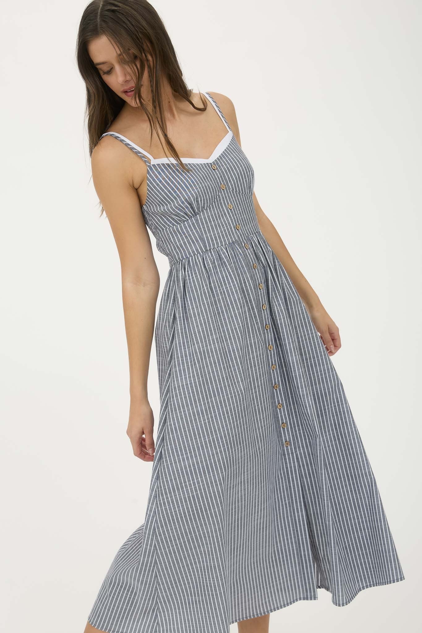 Stripe Charcoal Midi Dress
