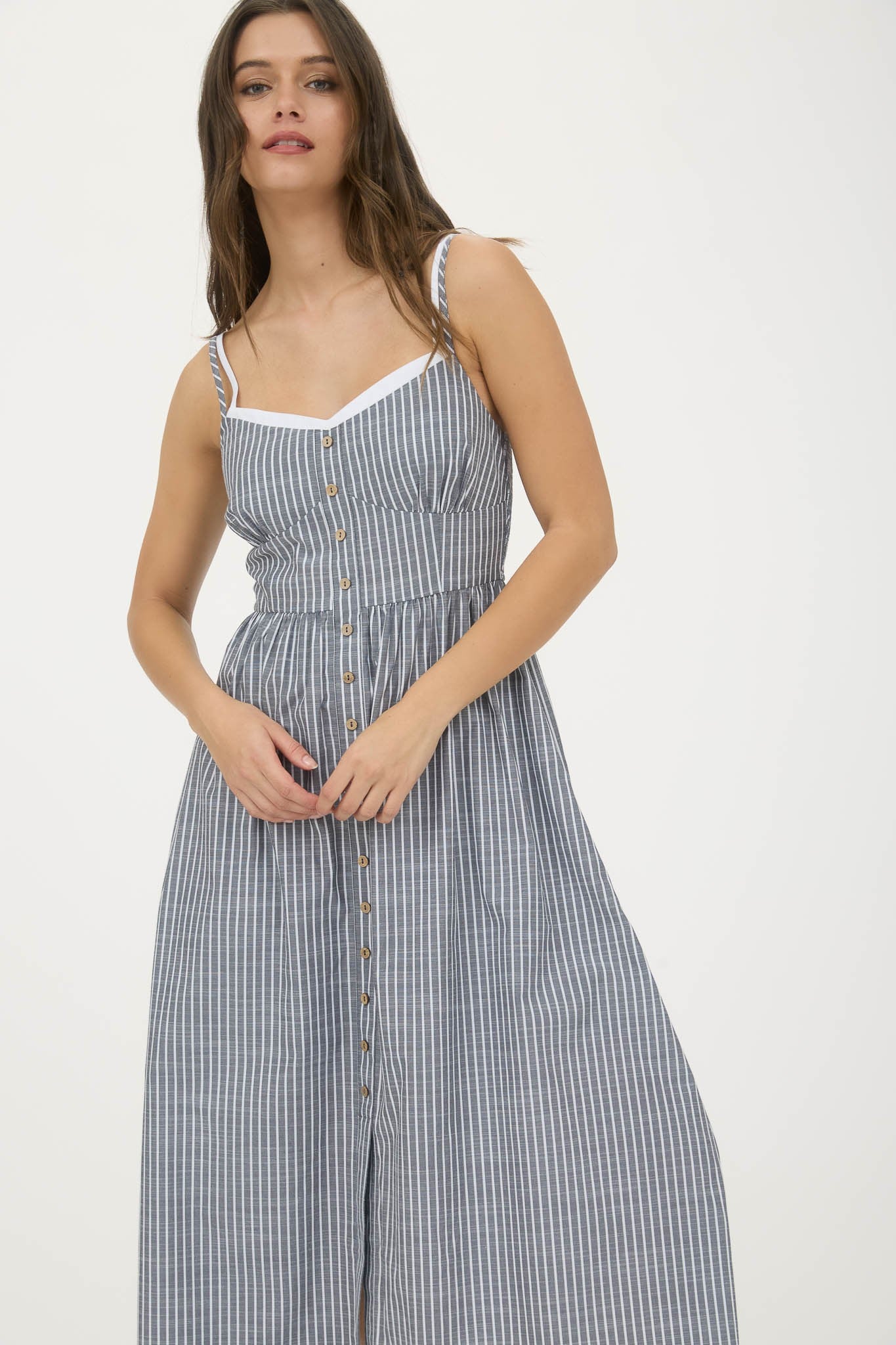 Stripe Charcoal Midi Dress