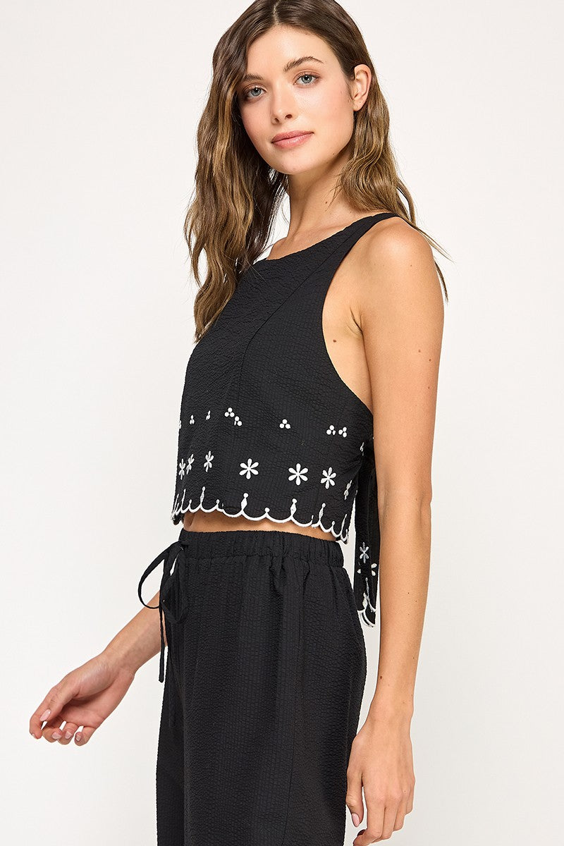 Cotton Gauze Black Embroider Top