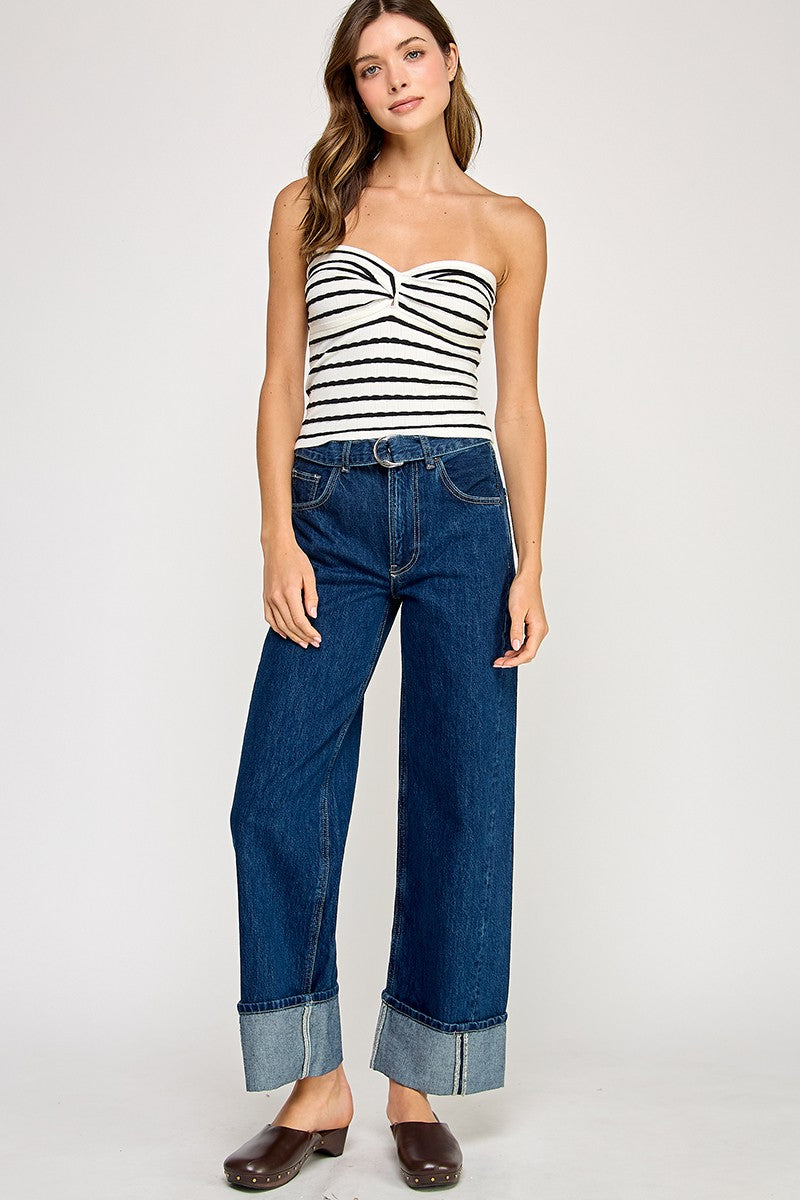 Twist Front Stripe Tube Top