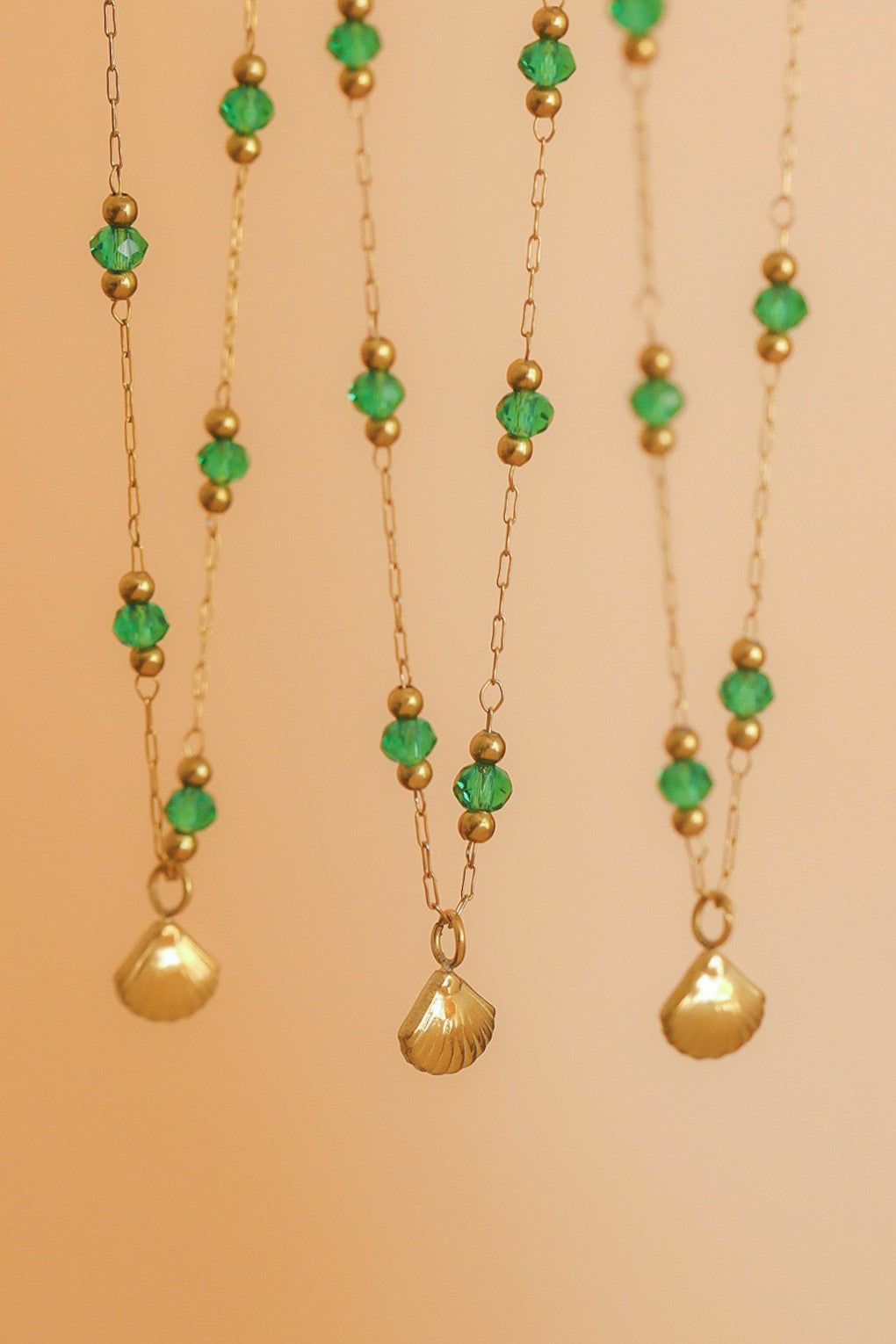 Gold and Green Shell Necklace