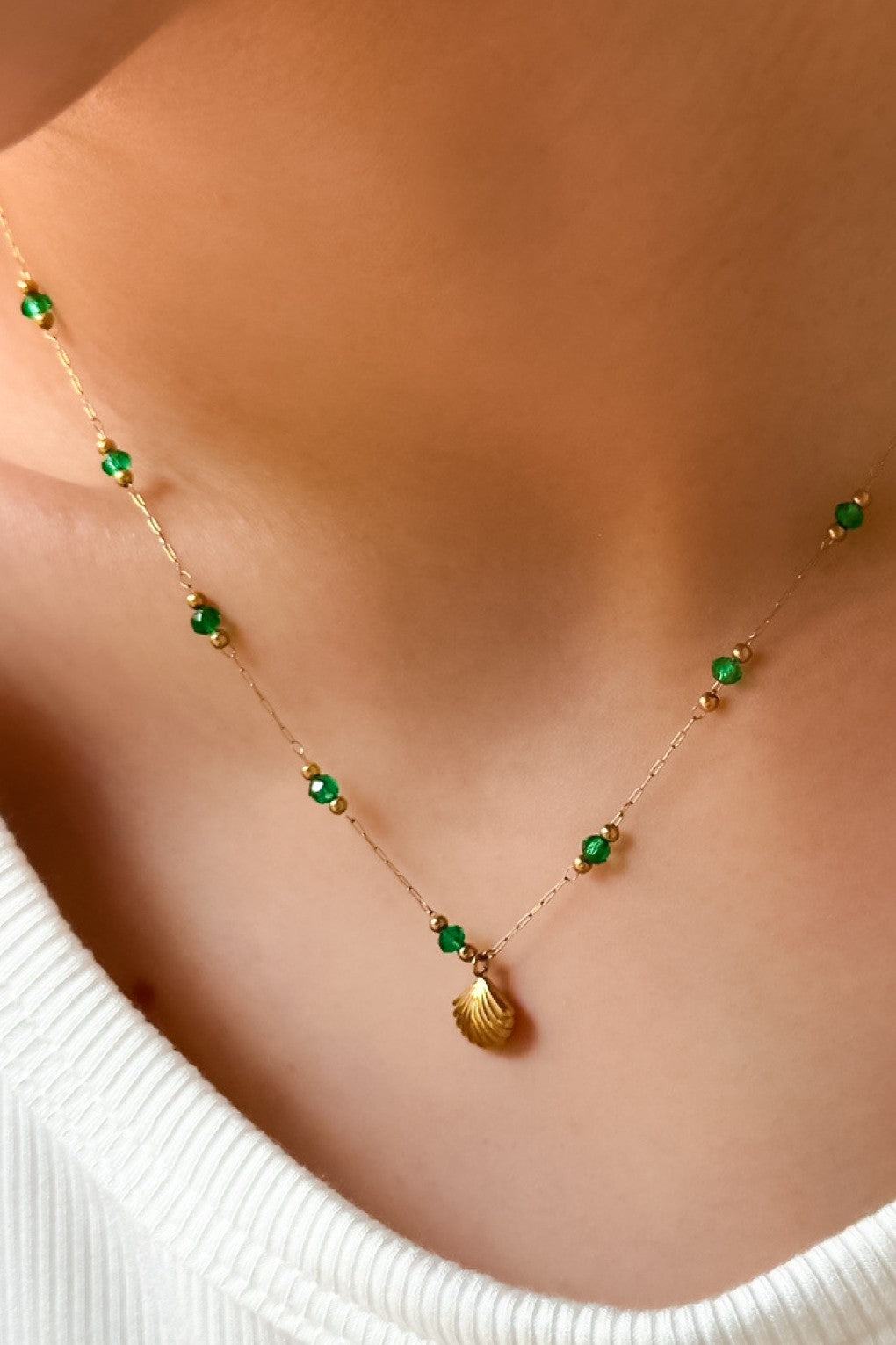 Gold and Green Shell Necklace