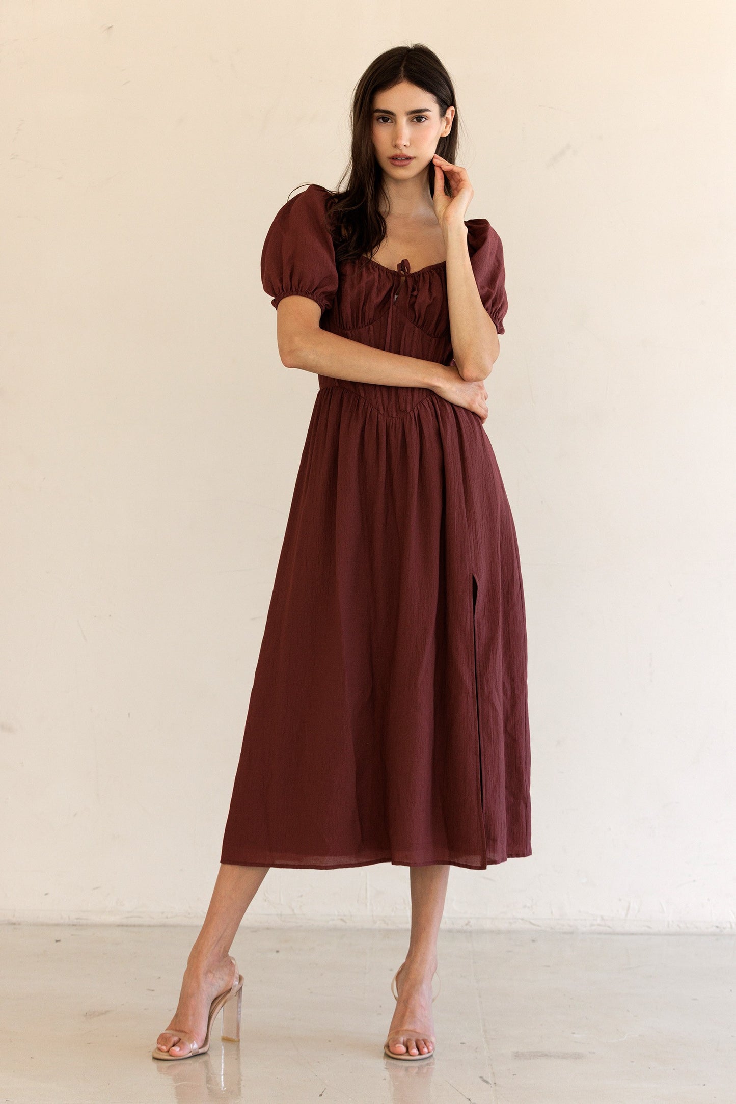 Puff Sleeve Poplin Midi Dress