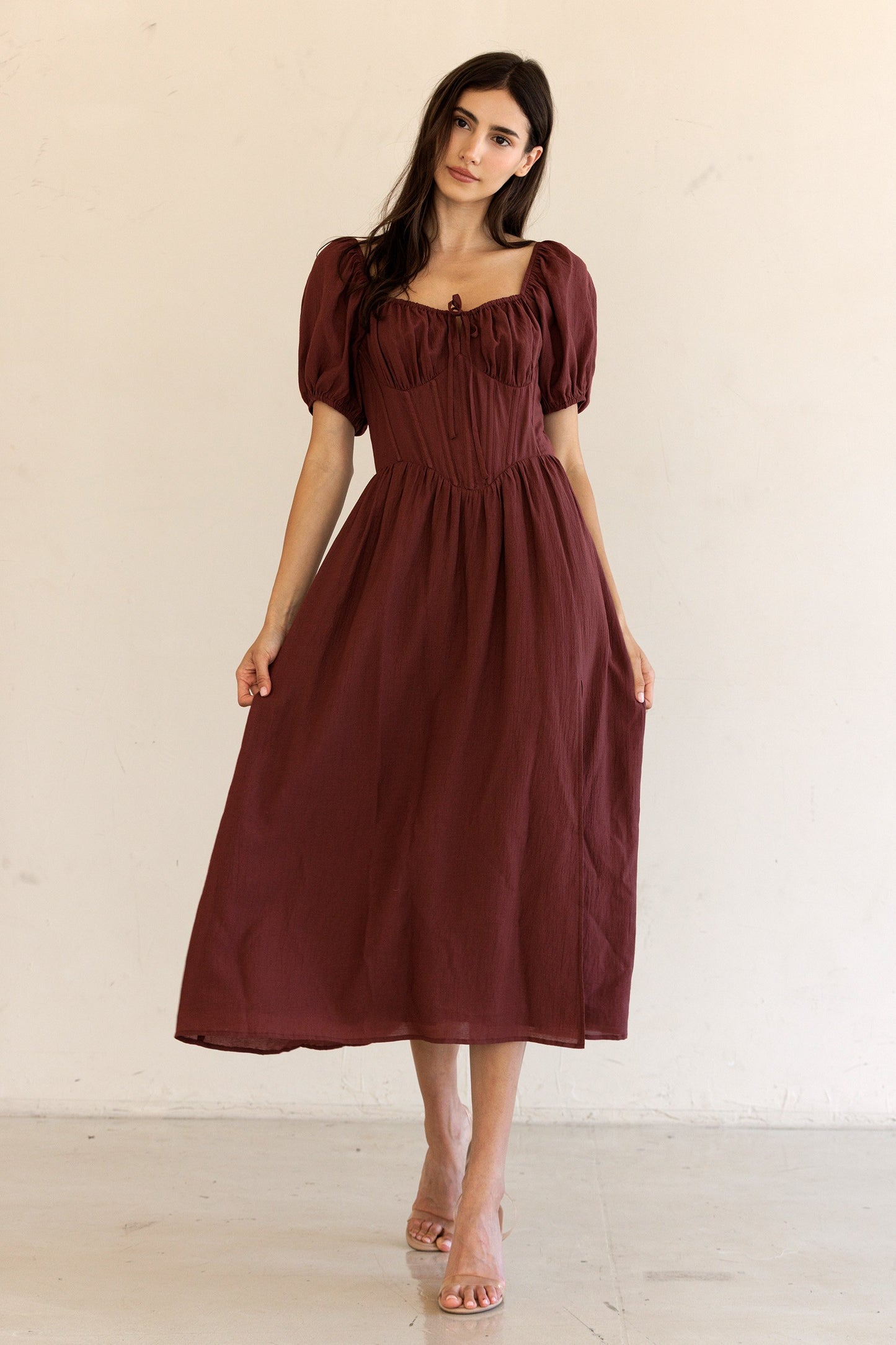 Puff Sleeve Poplin Midi Dress