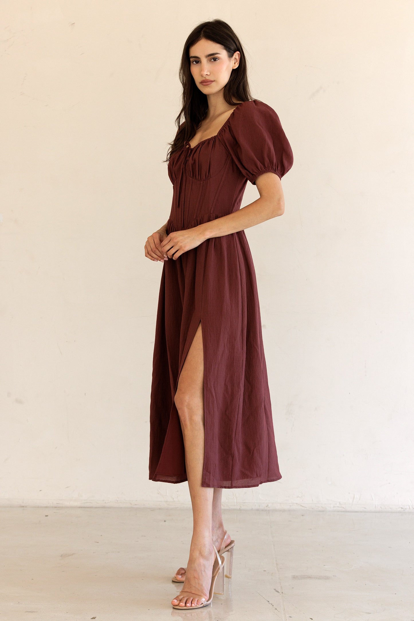 Puff Sleeve Poplin Midi Dress