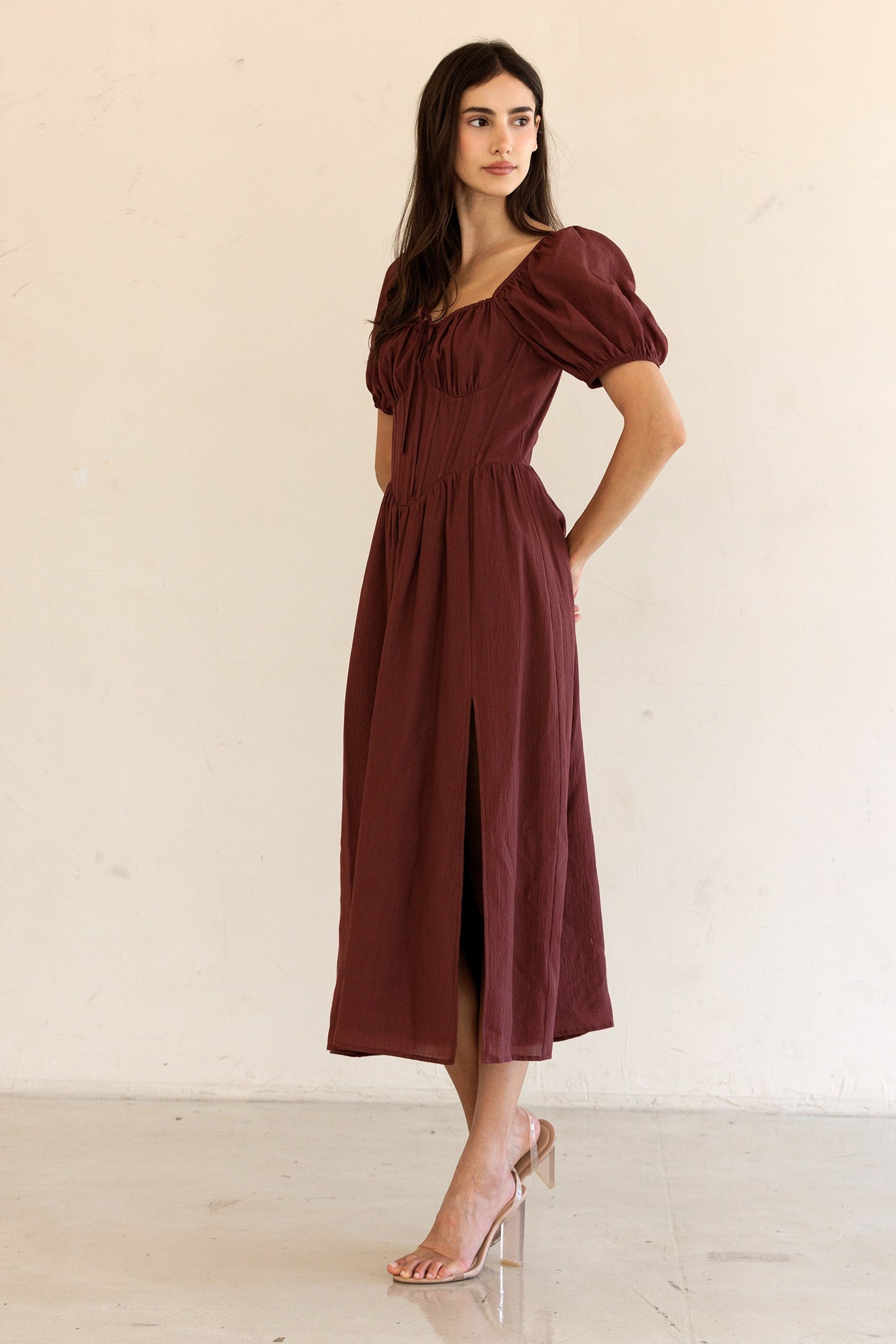 Puff Sleeve Poplin Midi Dress