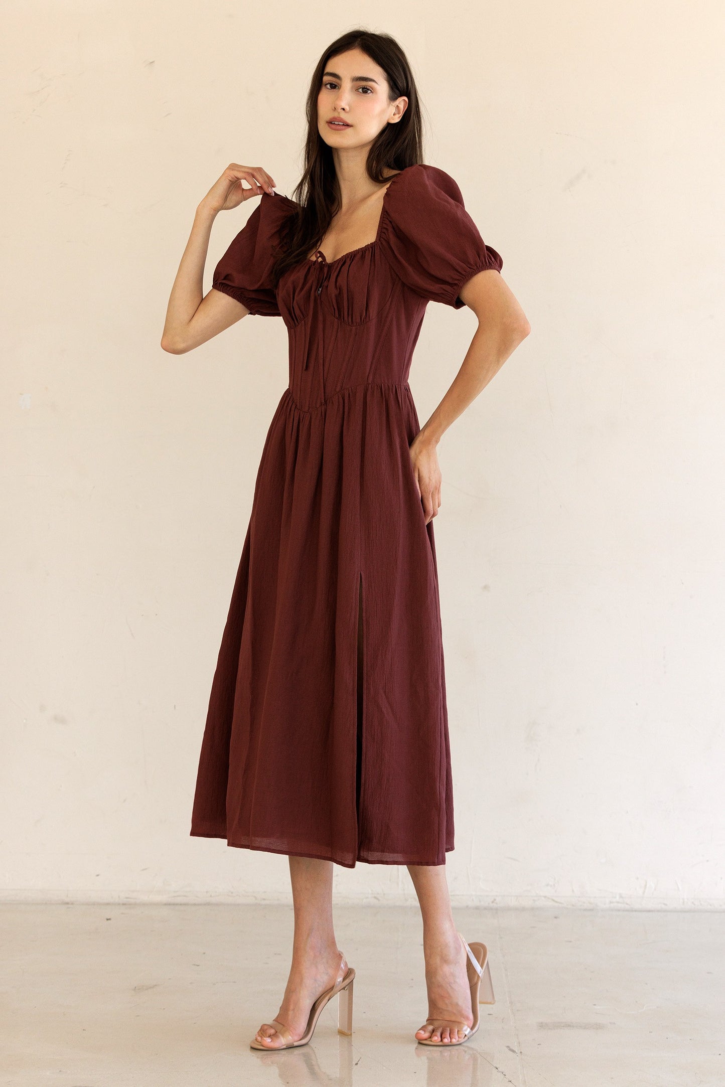 Puff Sleeve Poplin Midi Dress