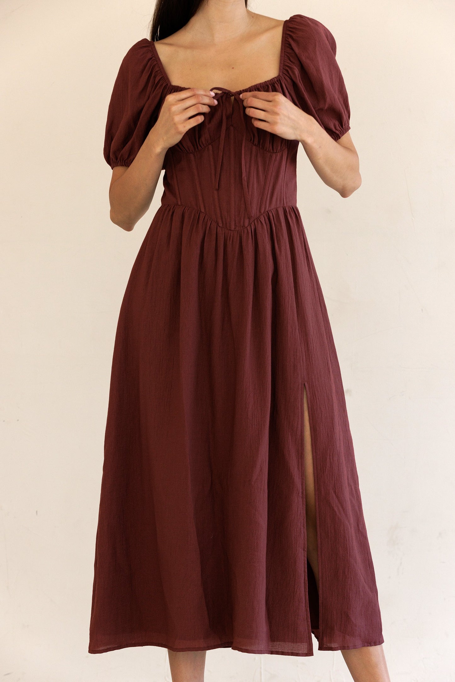 Puff Sleeve Poplin Midi Dress