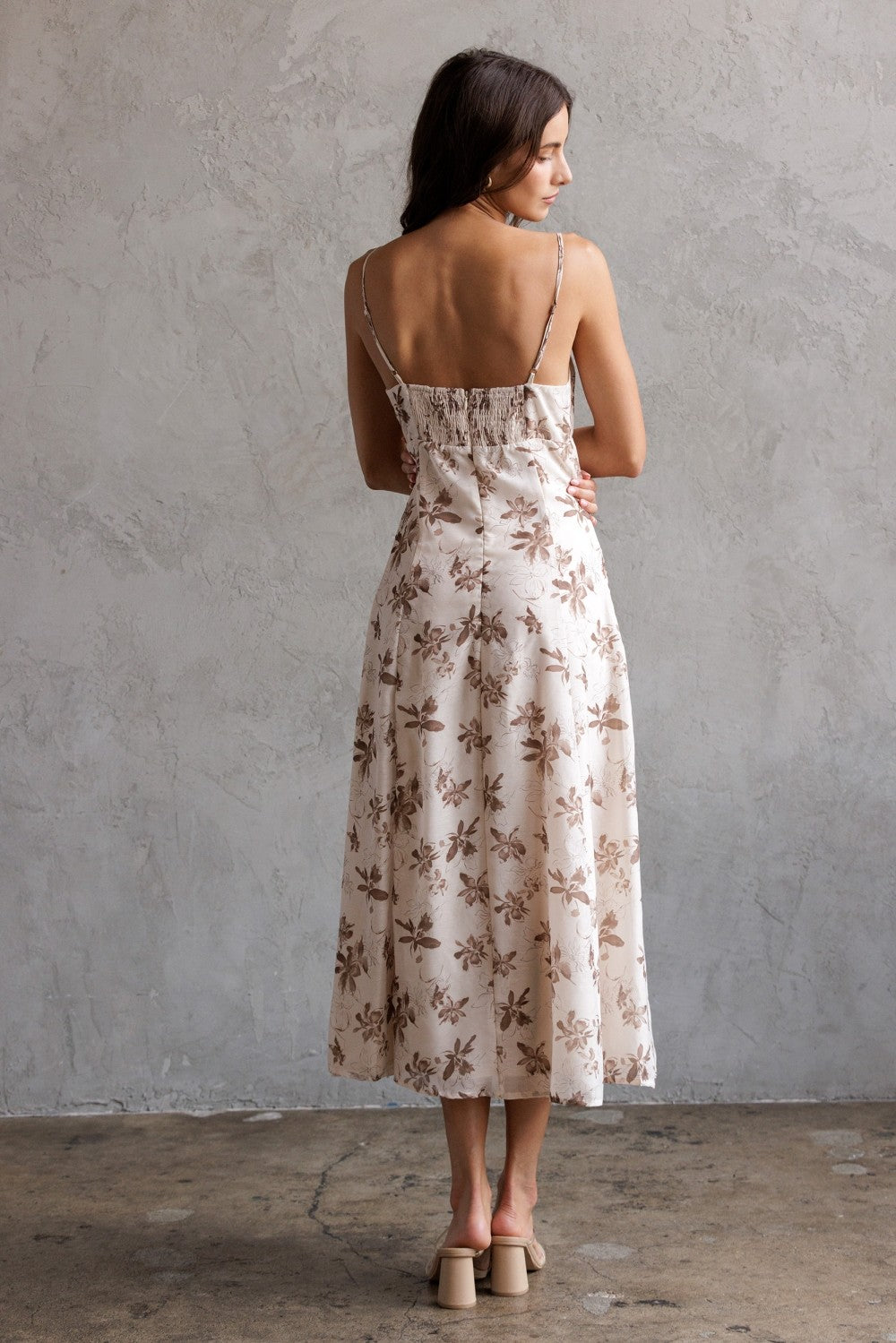 Ivory & Brown Floral Slip Dress