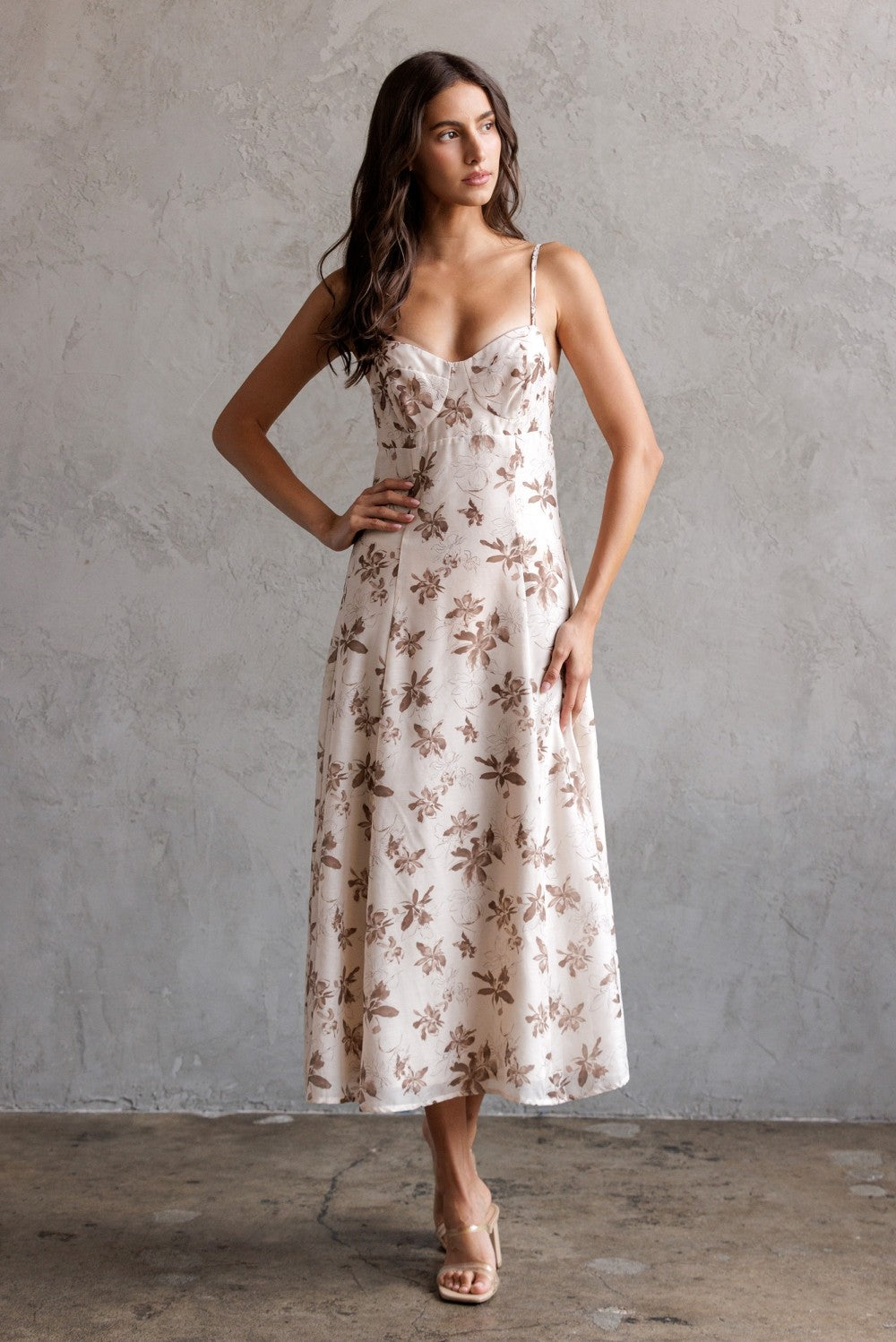 Ivory & Brown Floral Slip Dress