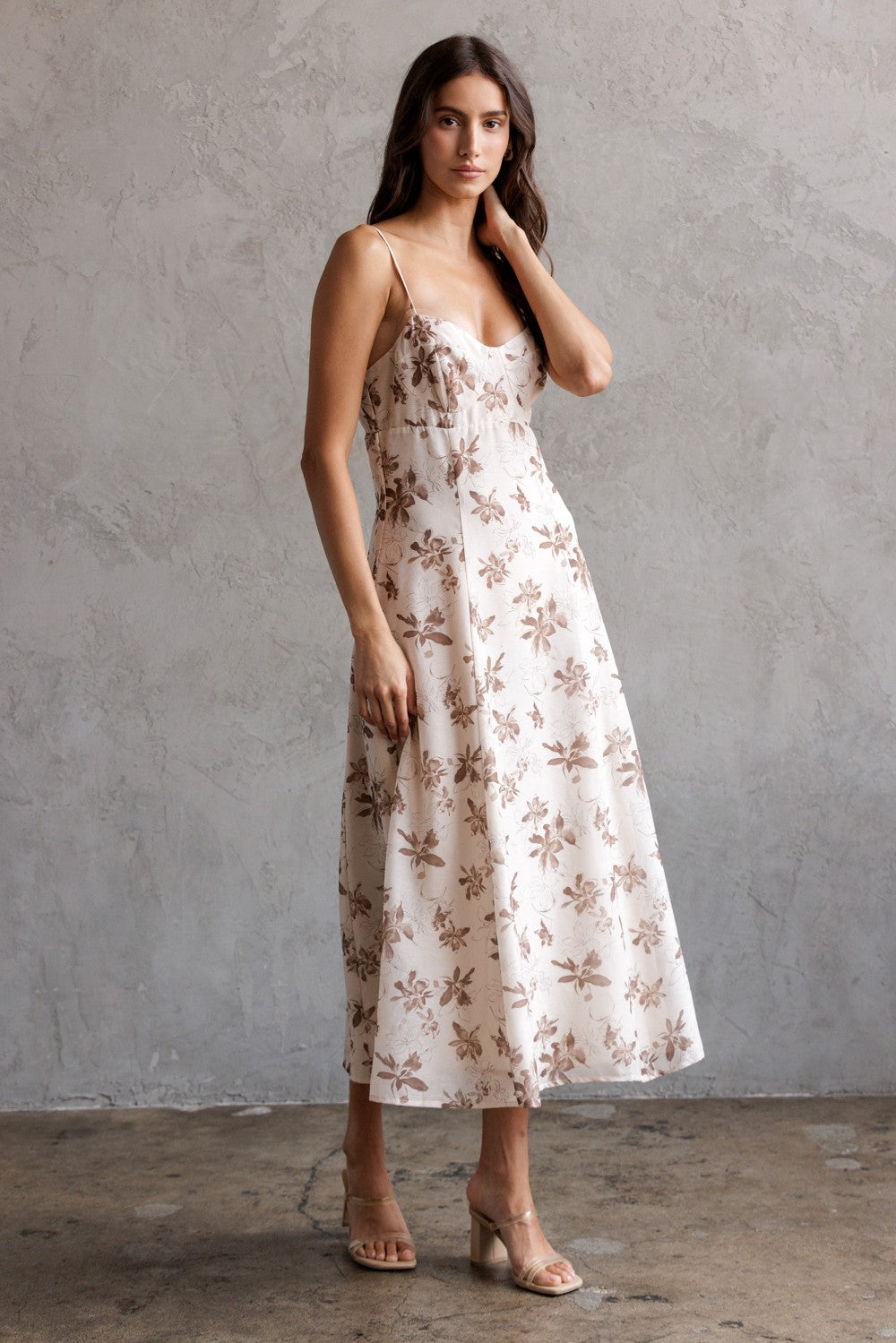 Ivory & Brown Floral Slip Dress