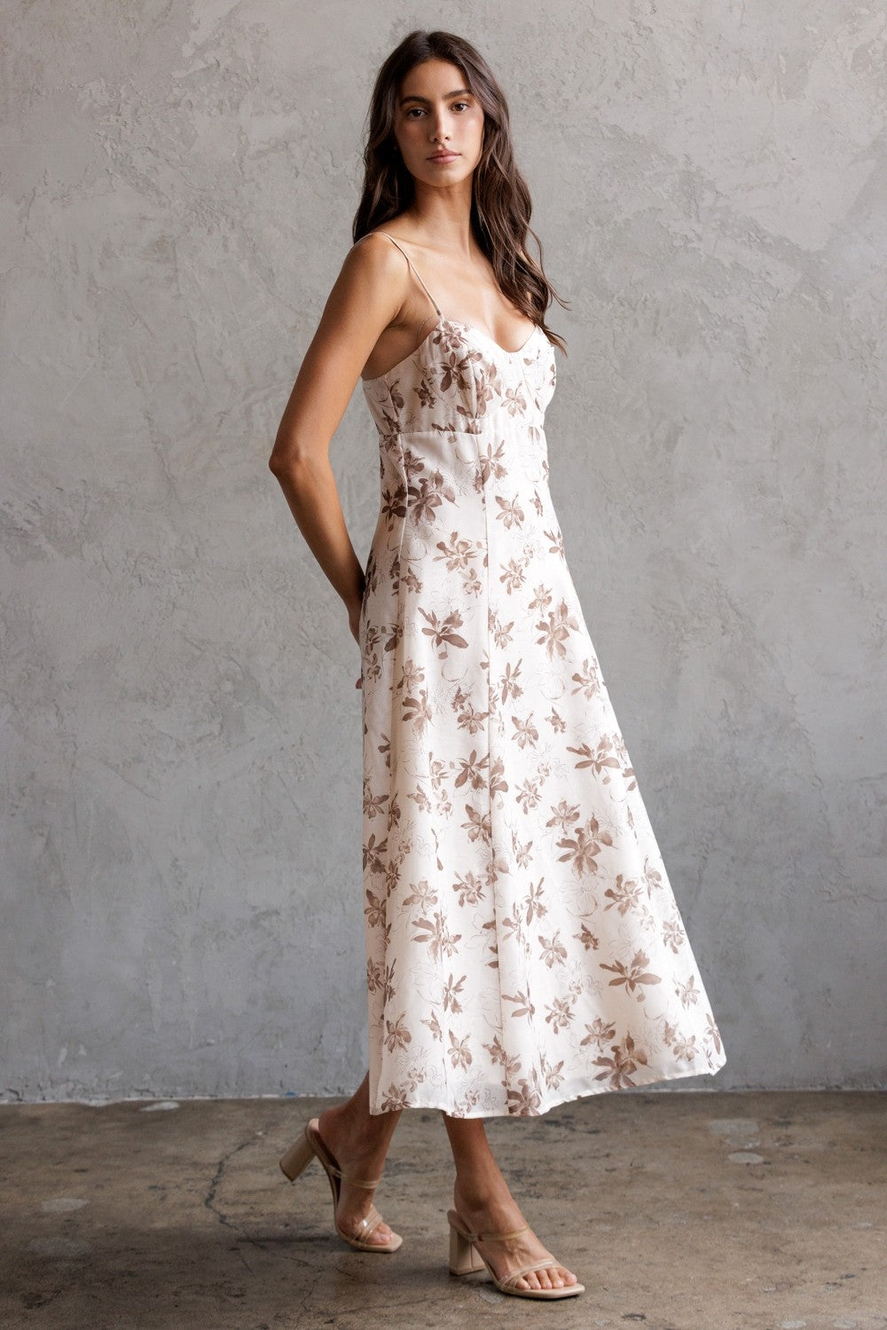 Ivory & Brown Floral Slip Dress