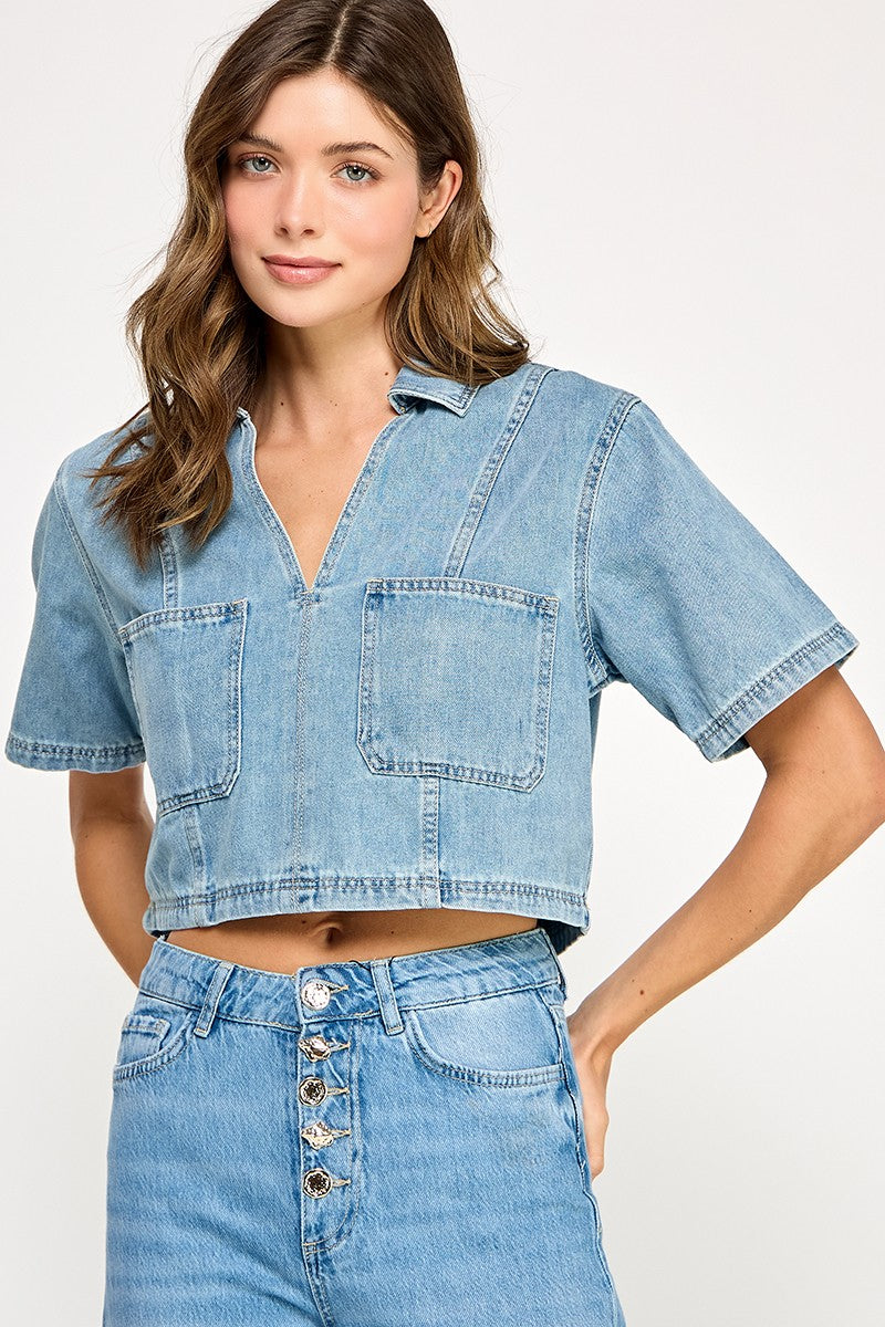 Denim Short Sleeve Top