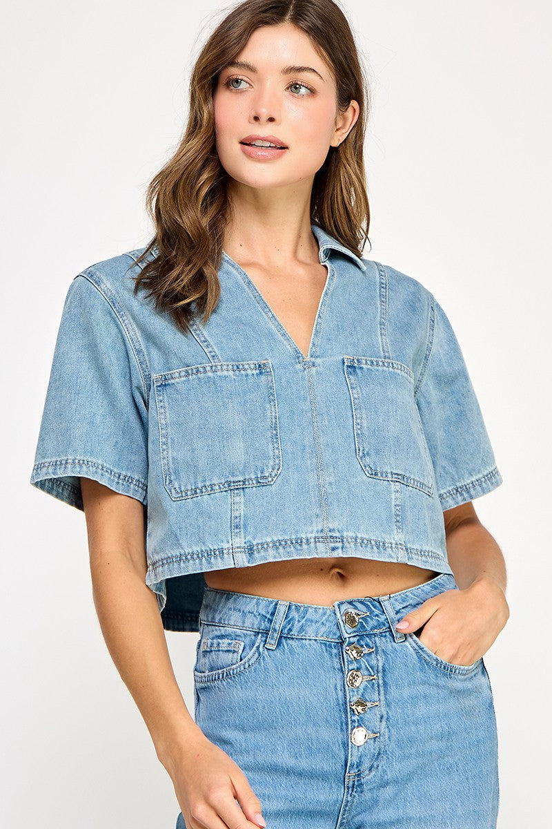 Denim Short Sleeve Top