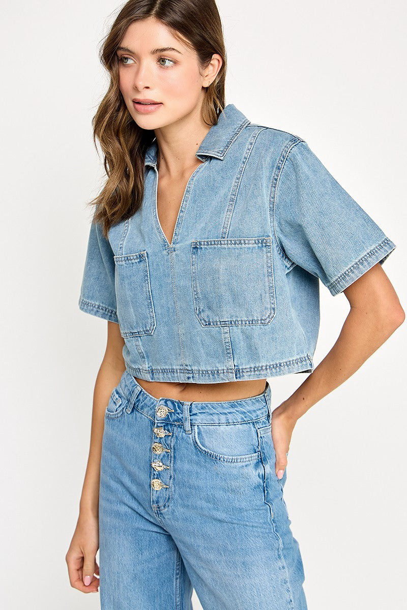 Denim Short Sleeve Top