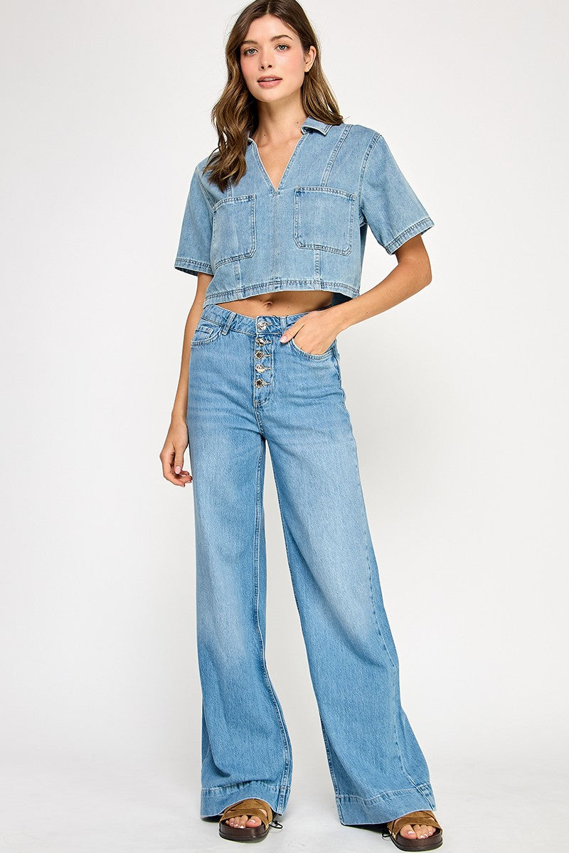 Denim Short Sleeve Top