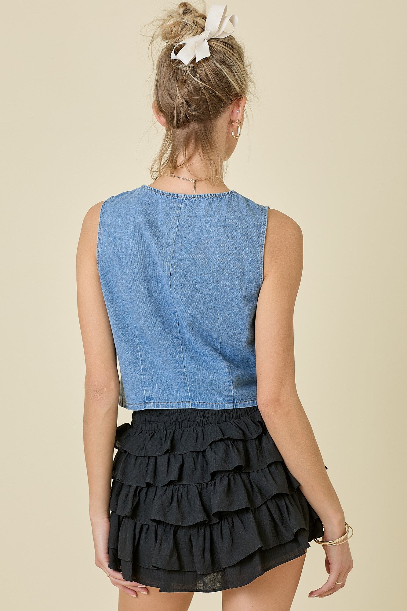 Denim Vest Front Tie Top