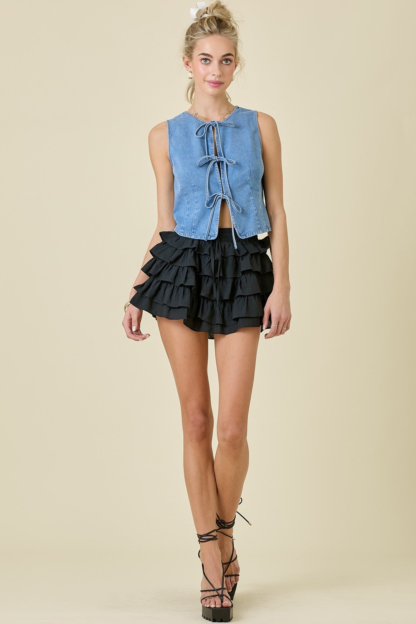 Denim Vest Front Tie Top