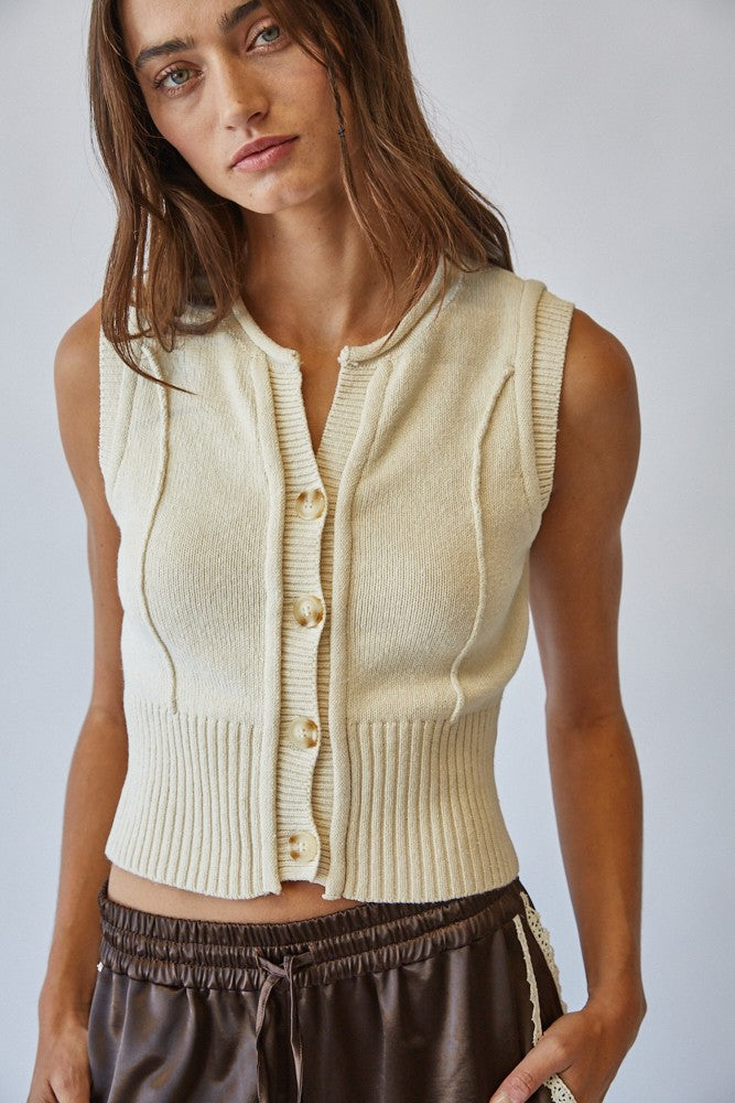 Natural Roll Up Neck Sweater Vest Top