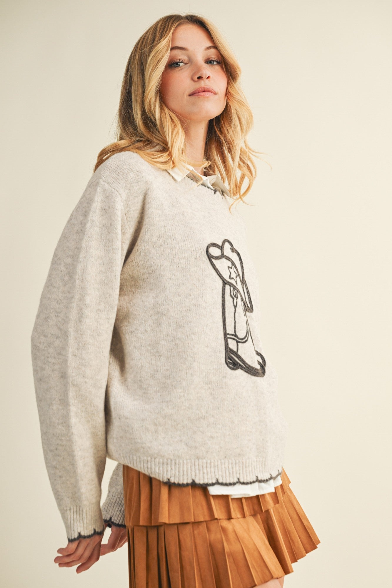 Cowboy Boots Oatmeal Sweater