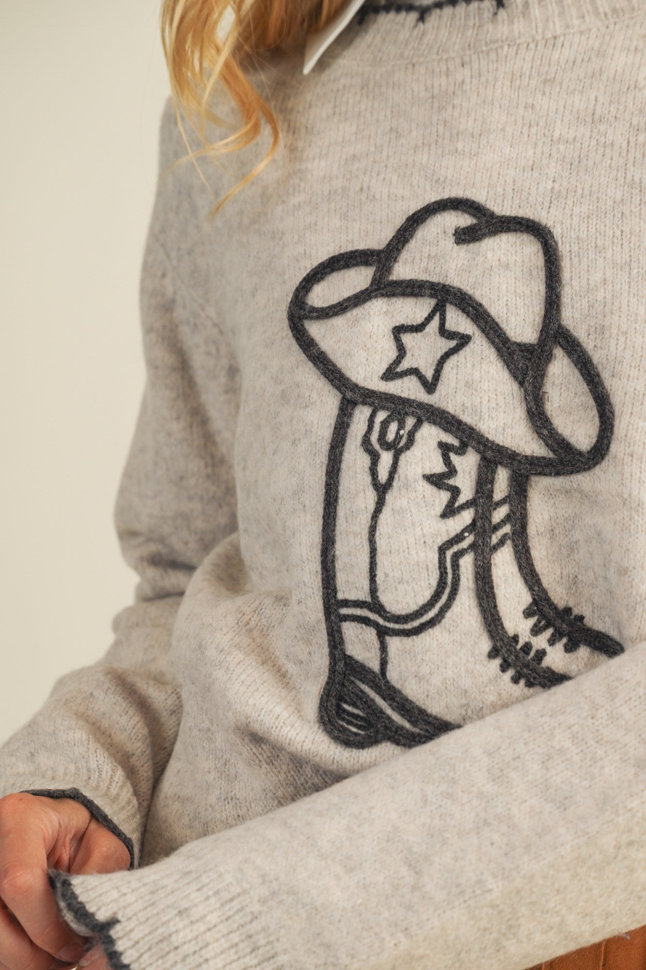 Cowboy Boots Oatmeal Sweater