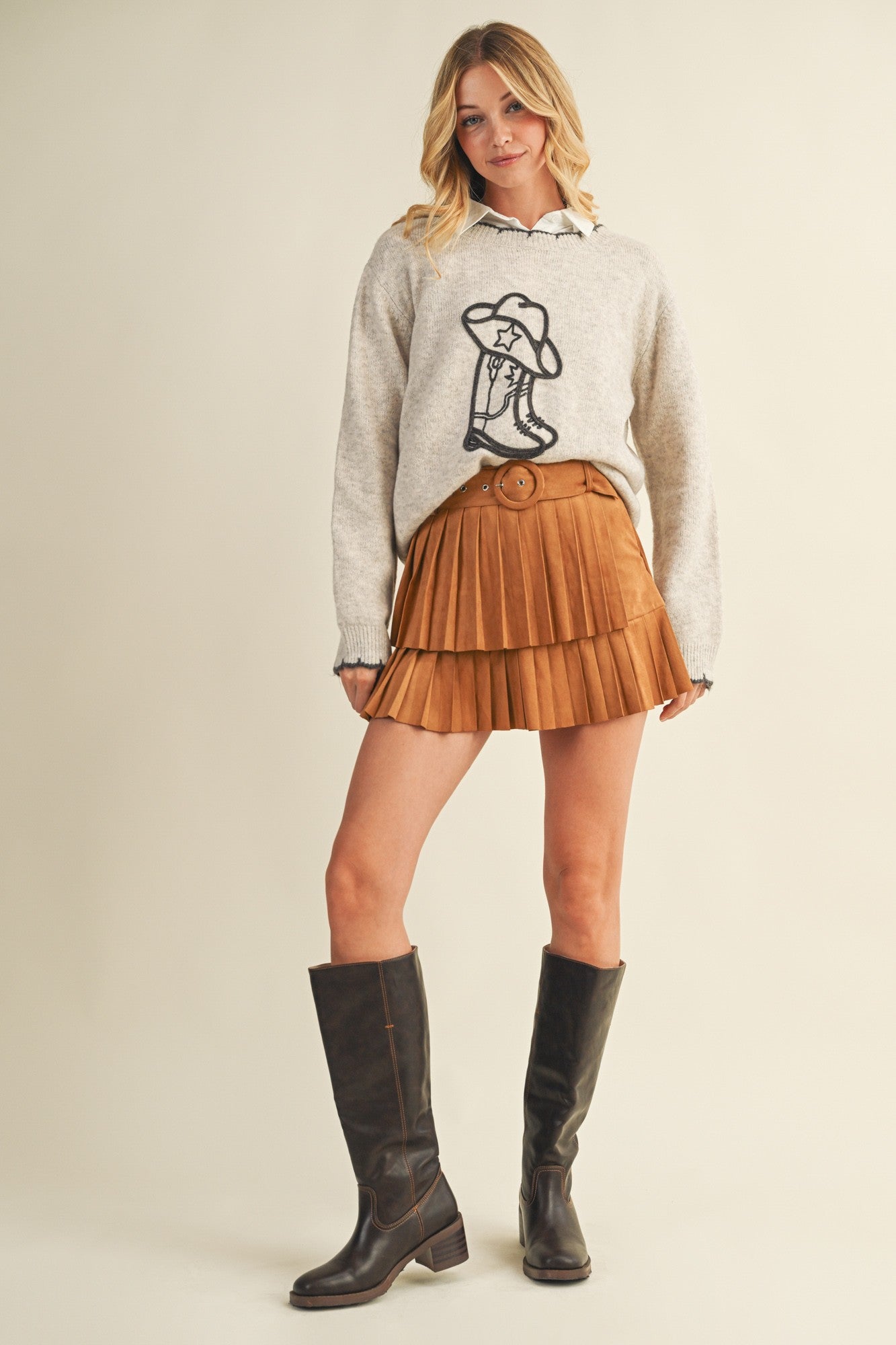 Cowboy Boots Oatmeal Sweater