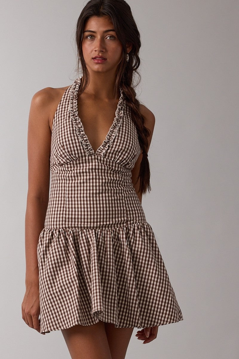 Gingham Halter Mini Dress