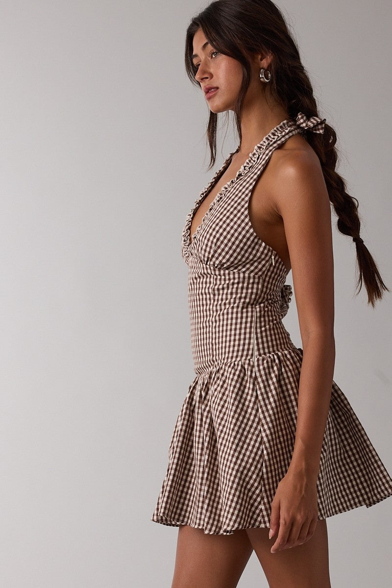 Gingham Halter Mini Dress