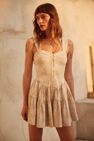 Cream Jacquard Romper Mini Dress