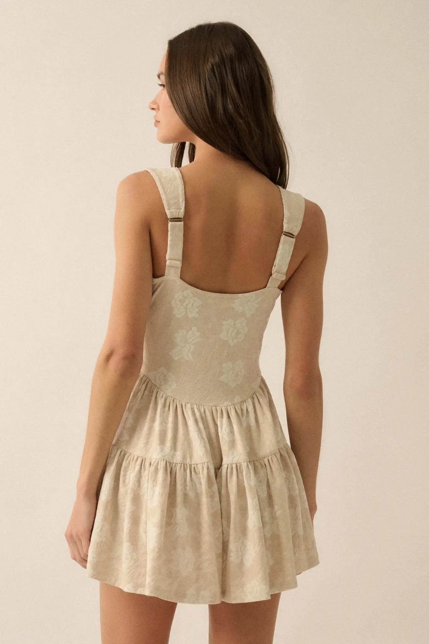 Cream Jacquard Romper Mini Dress