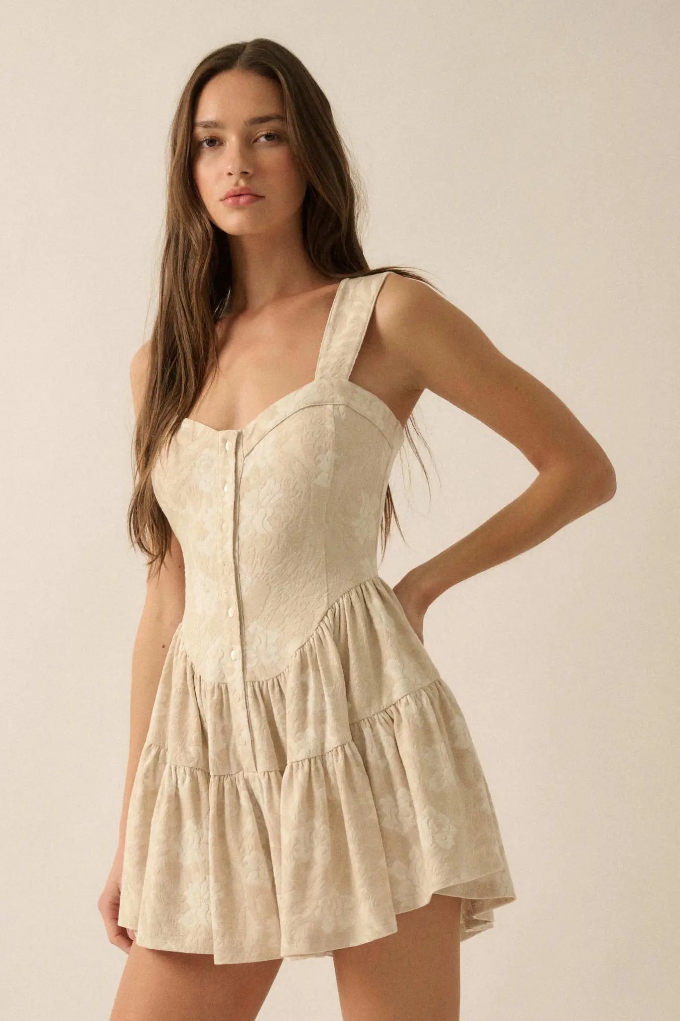 Cream Jacquard Romper Mini Dress