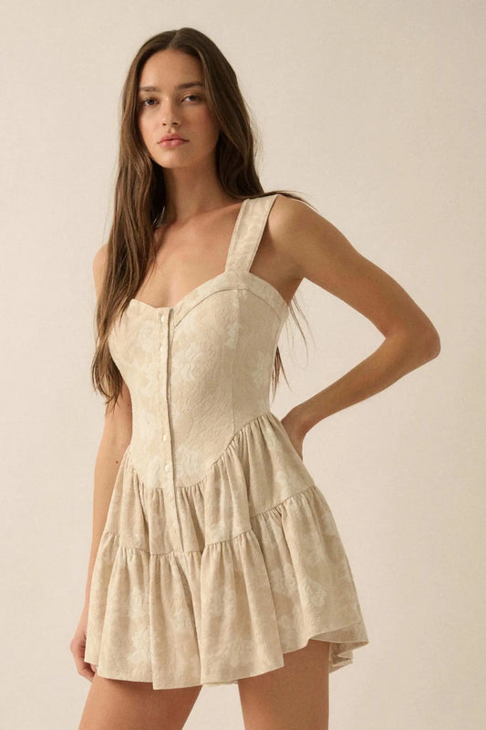 Cream Jacquard Romper Mini Dress