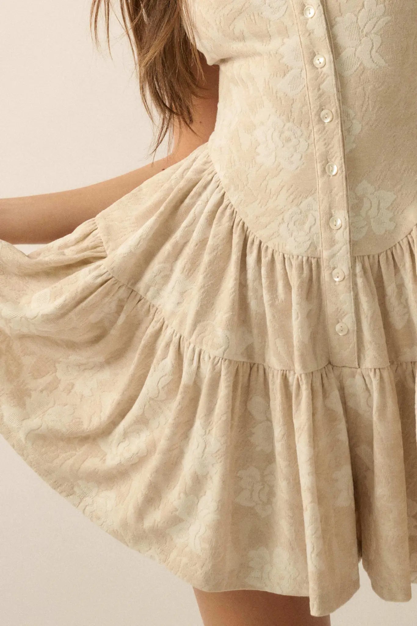 Cream Jacquard Romper Mini Dress