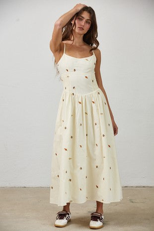 Embroidered Leaf Cotton Maxi Dress