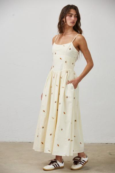 Embroidered Leaf Cotton Maxi Dress