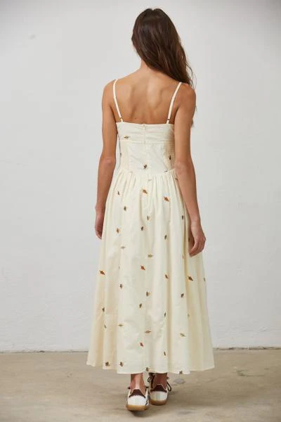 Embroidered Leaf Cotton Maxi Dress