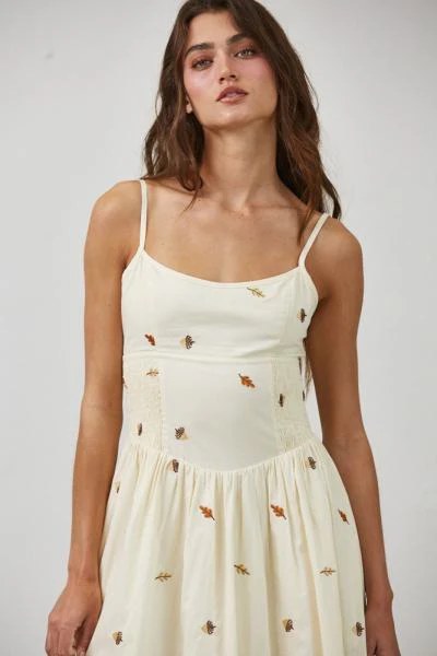 Embroidered Leaf Cotton Maxi Dress