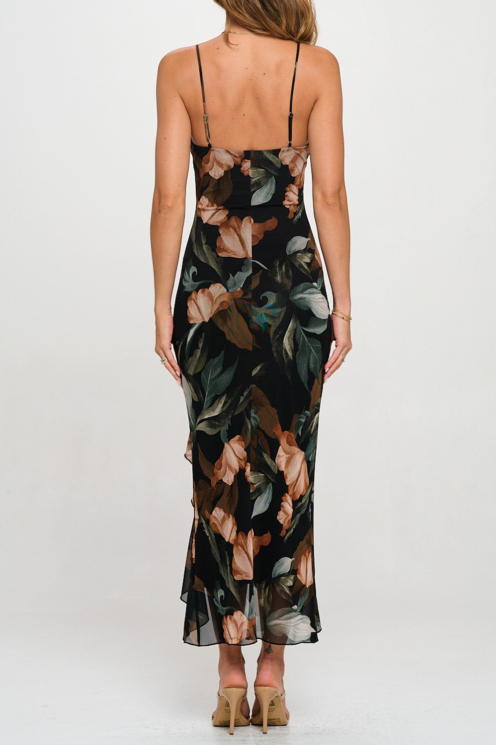 Black Floral Ruffle Dress