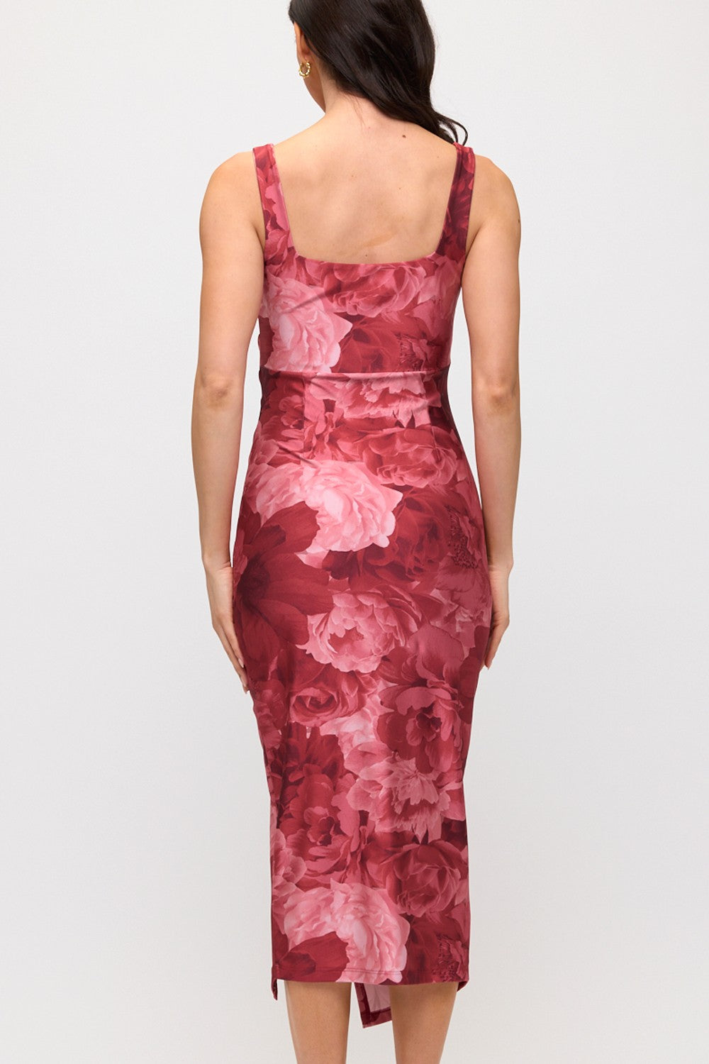 Blush Red Floral Pleated Wrap Dress