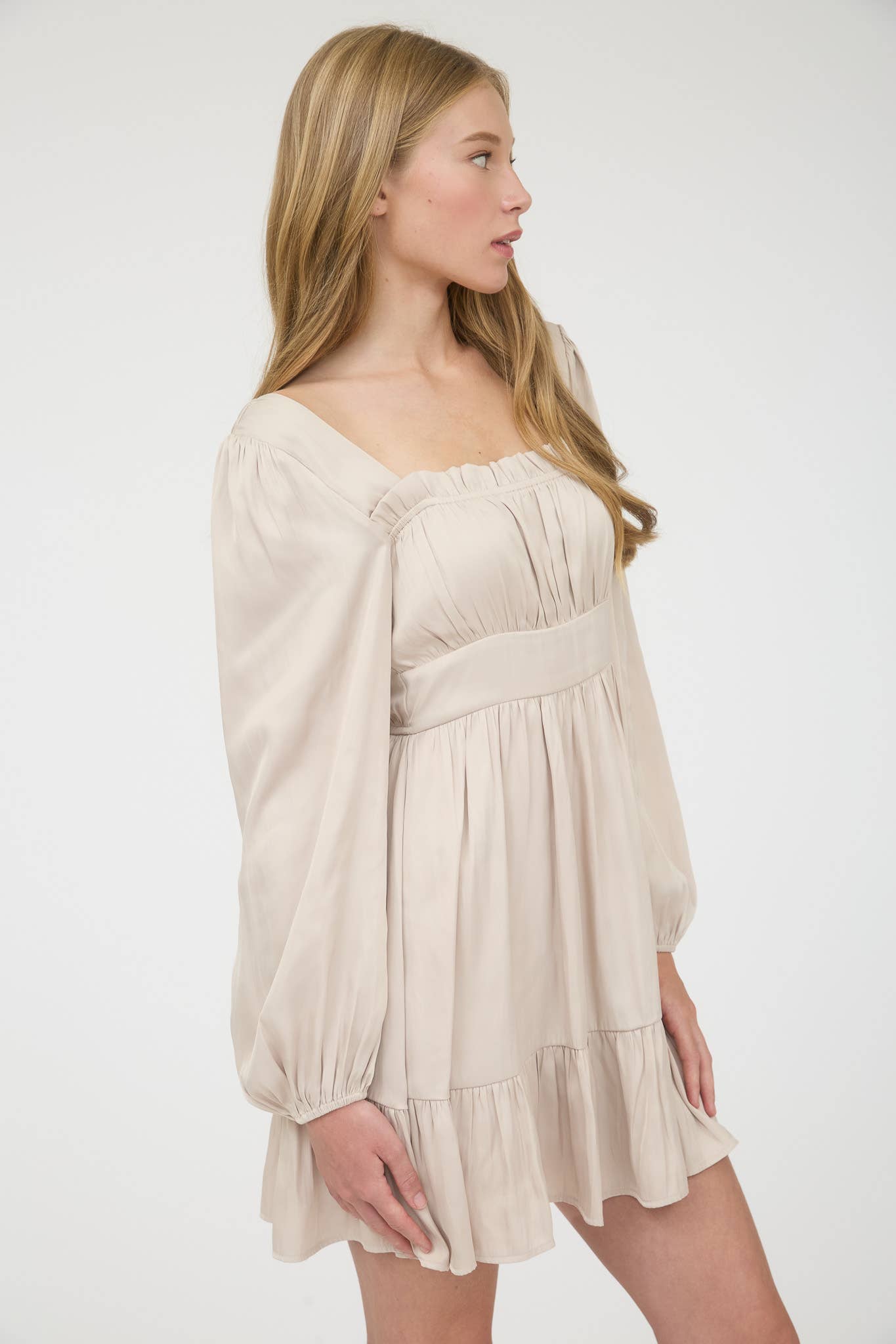 Long Sleeve Sheen Champagne Dress