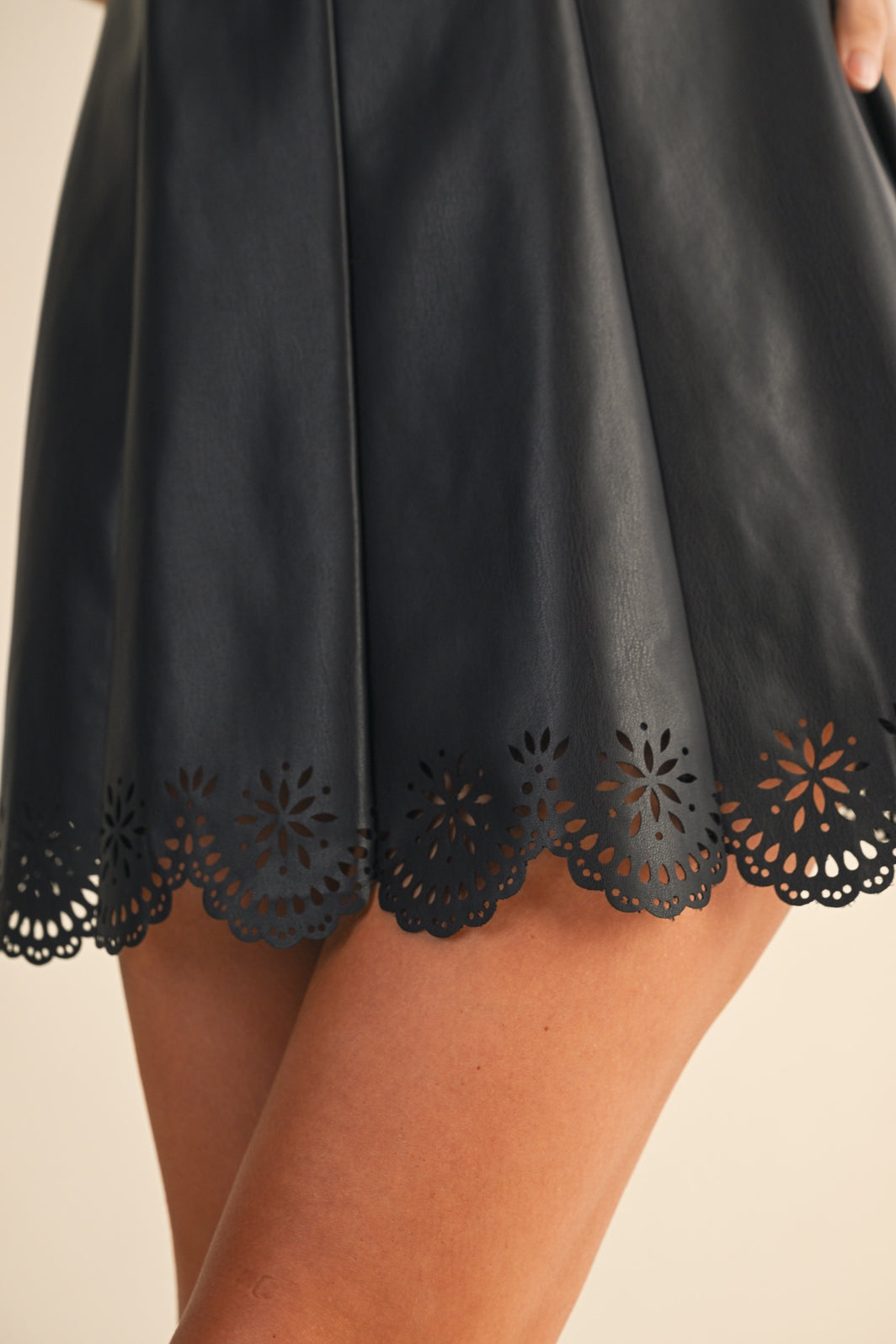 Faux Leather Flare Mini Dress