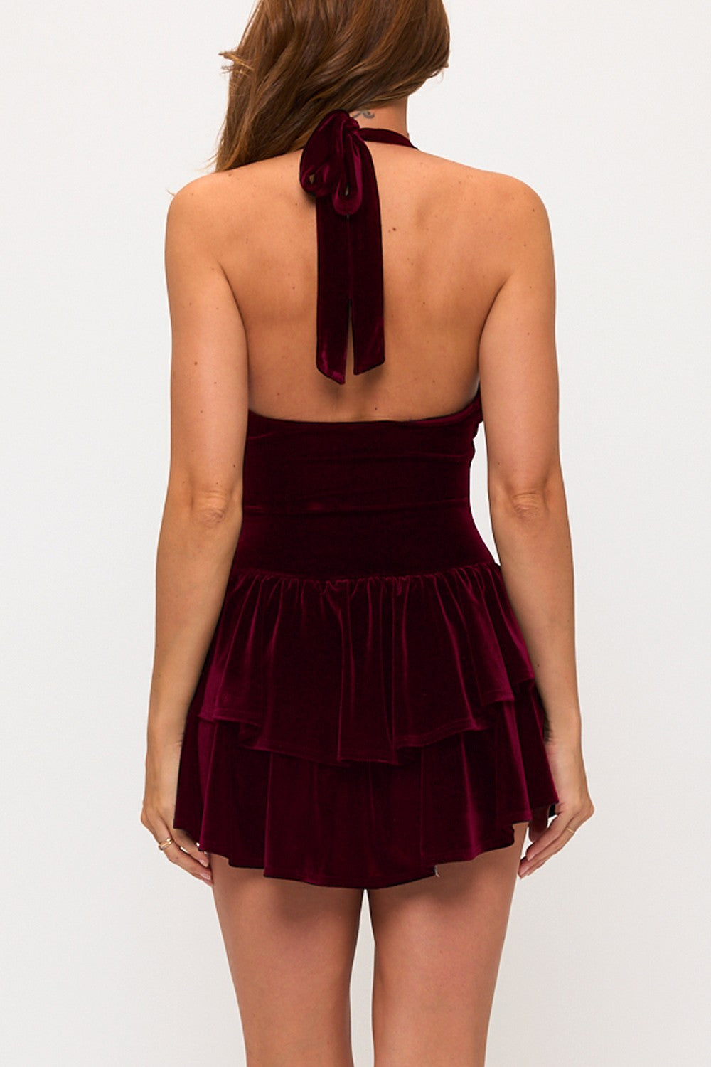 Velvet Burgundy Mini Halter Dress