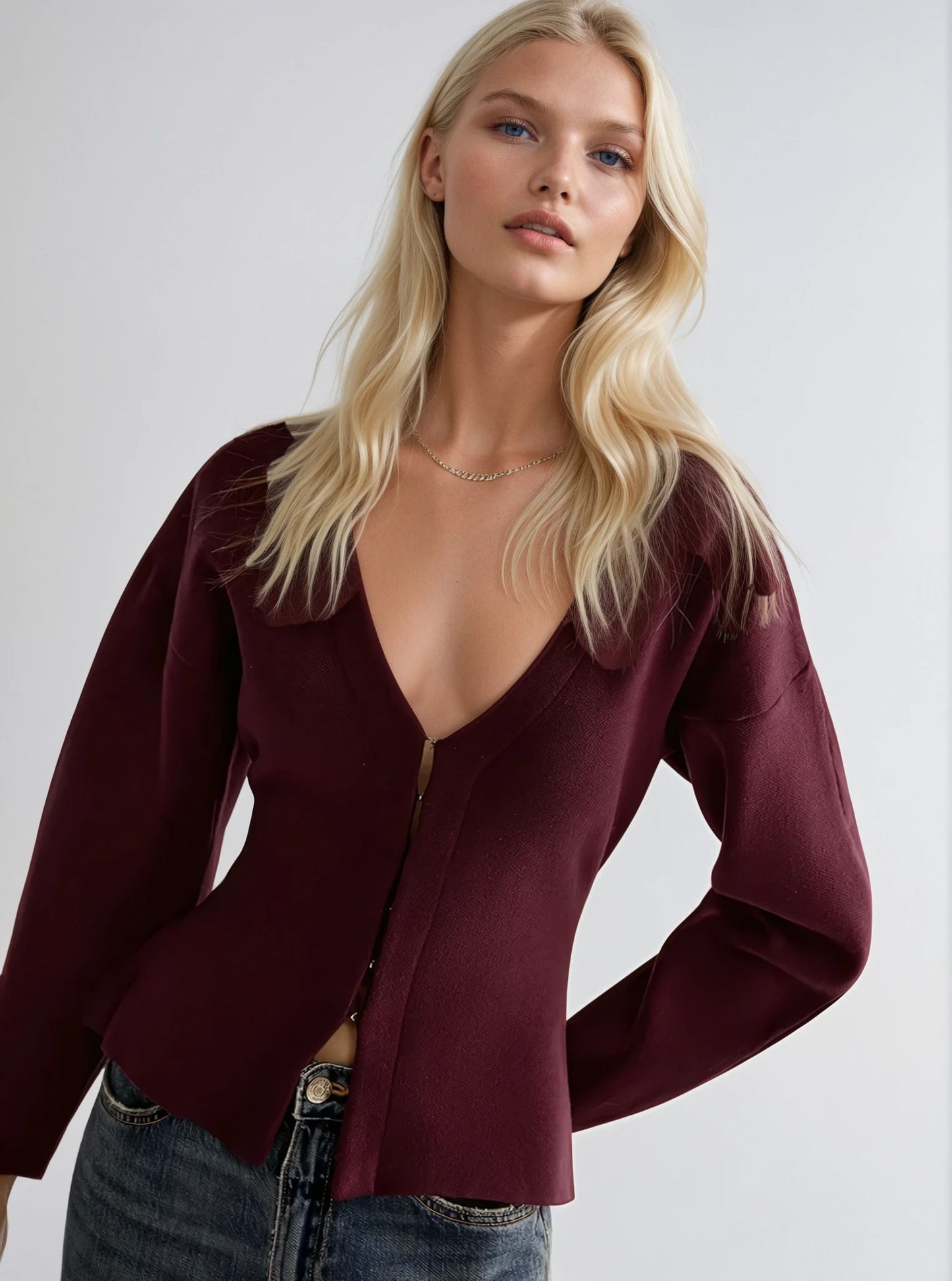 Burgundy Sweater Cardigan Top
