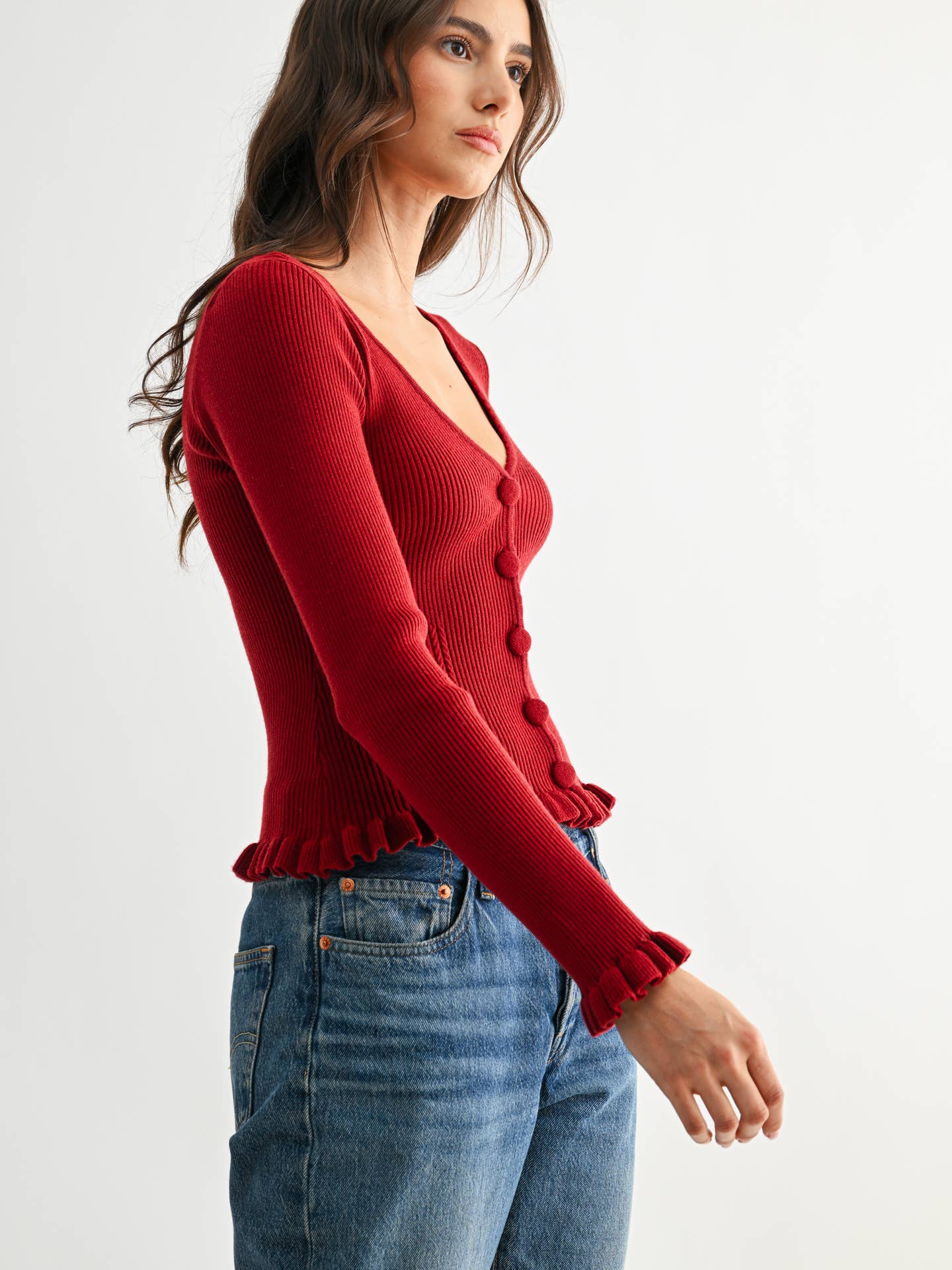 Wine Button Cardigan