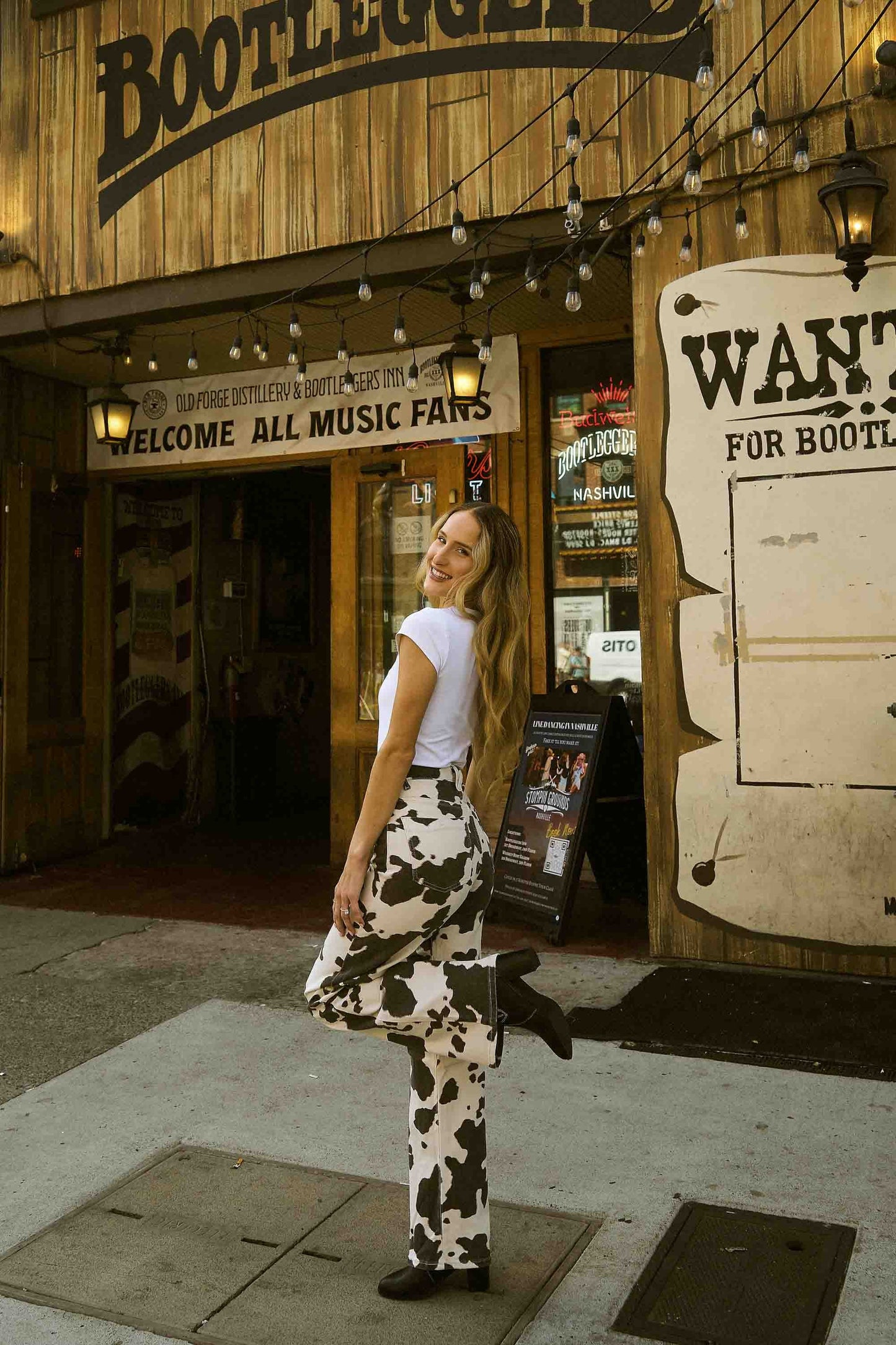 Cow Print Wide Leg Denim