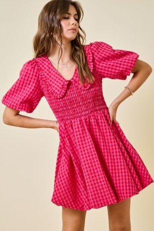 Red & Pink Gingham Mini Bubble Dress