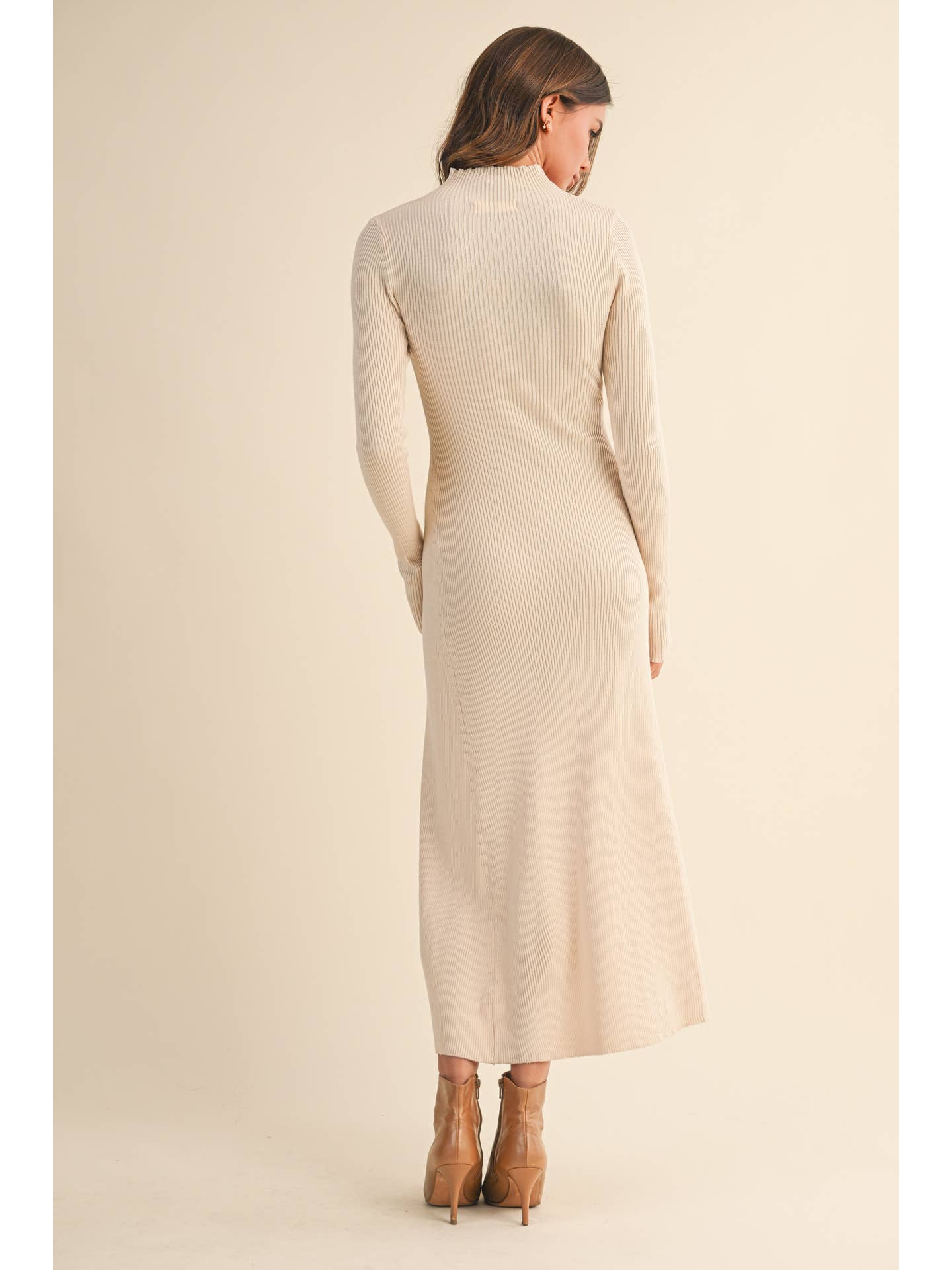 Mock Neck Long Sleeve Flare Dress